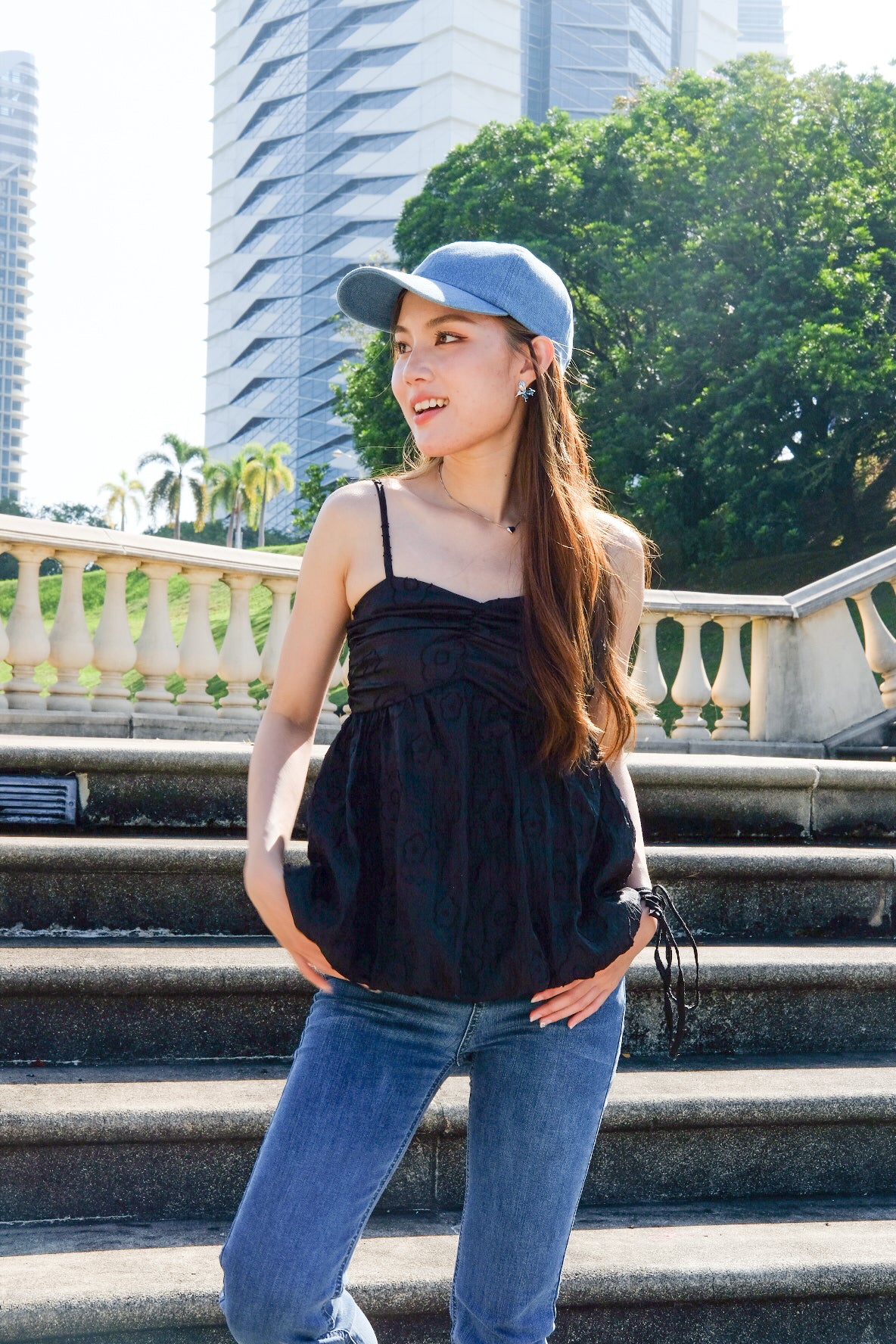 Joey Organza Bubble Babydoll Top (Black)