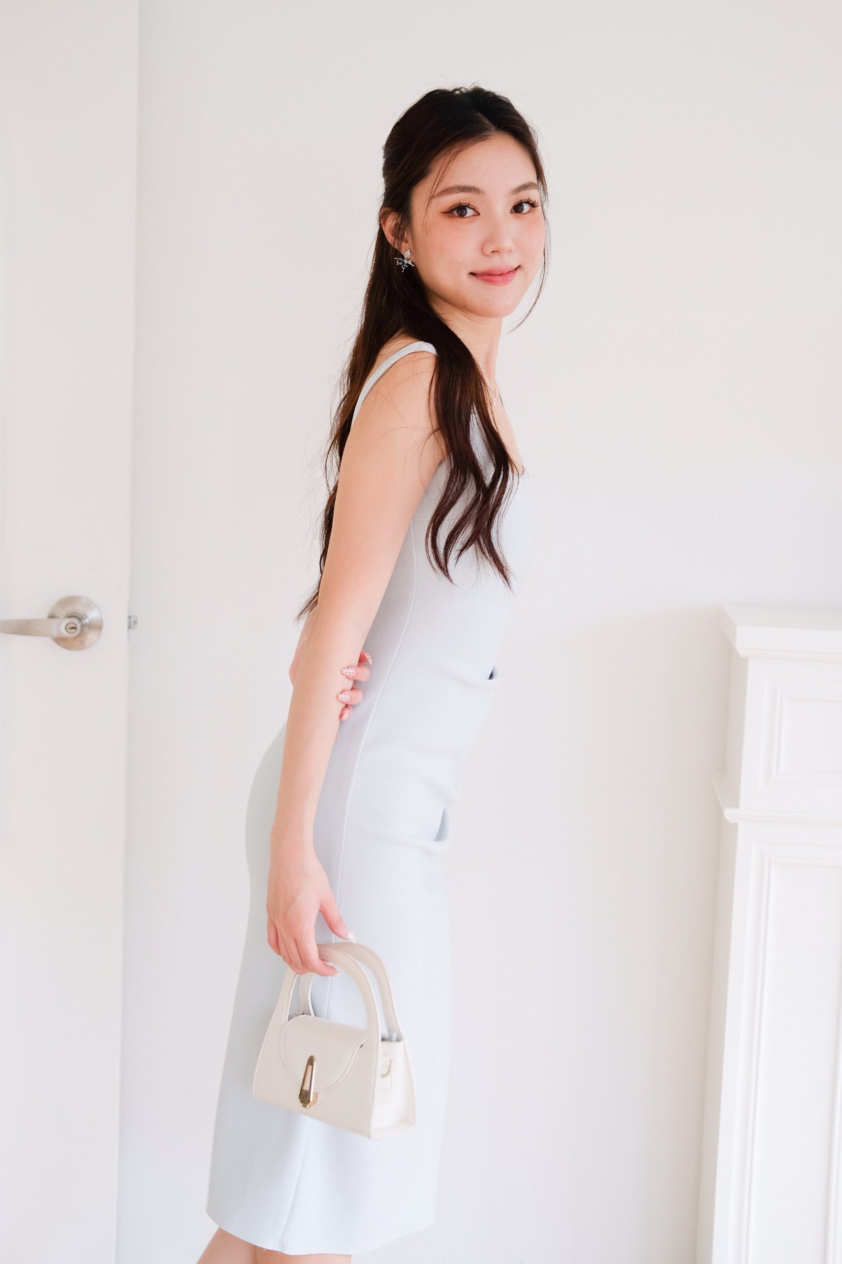 Claude Ruched Slim Fit Midi Dress (Light Sage)