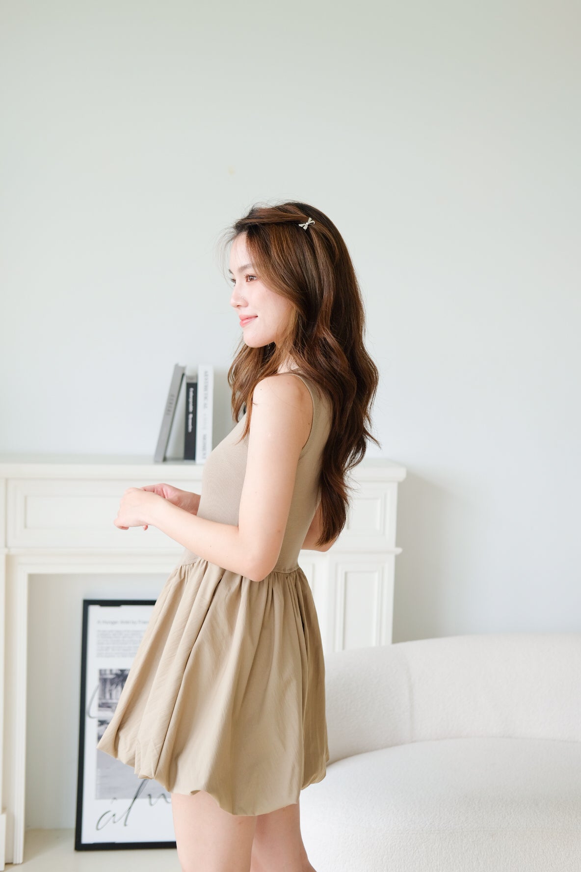 Carmen Ribbed Bubble Dress (Olive)
