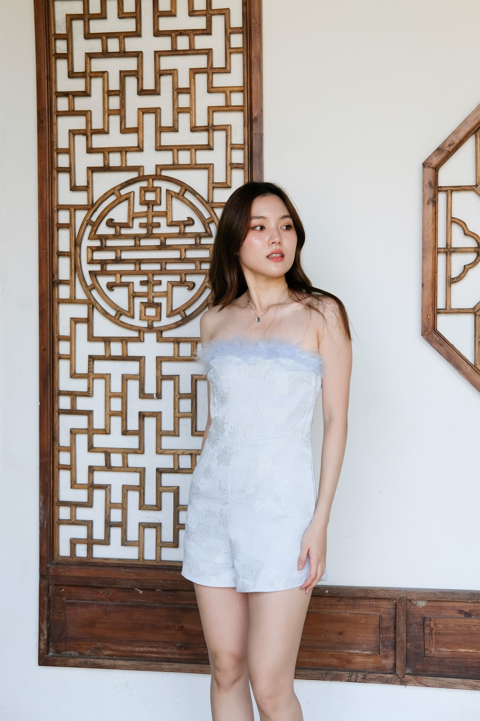 Ruo Lan Furry Tube Romper (Sky Blue)