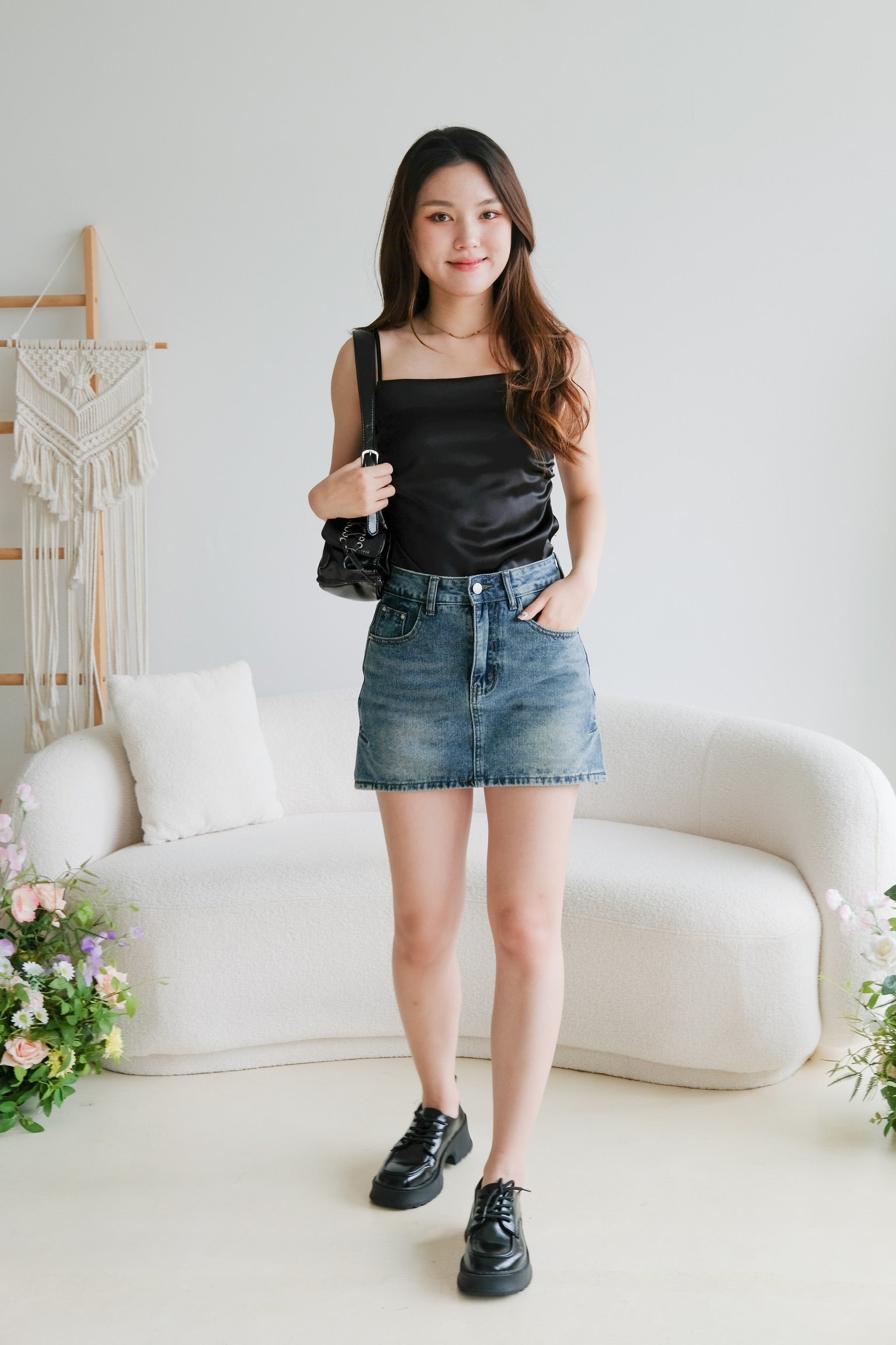 Emma Bareback Satin Top (Black)