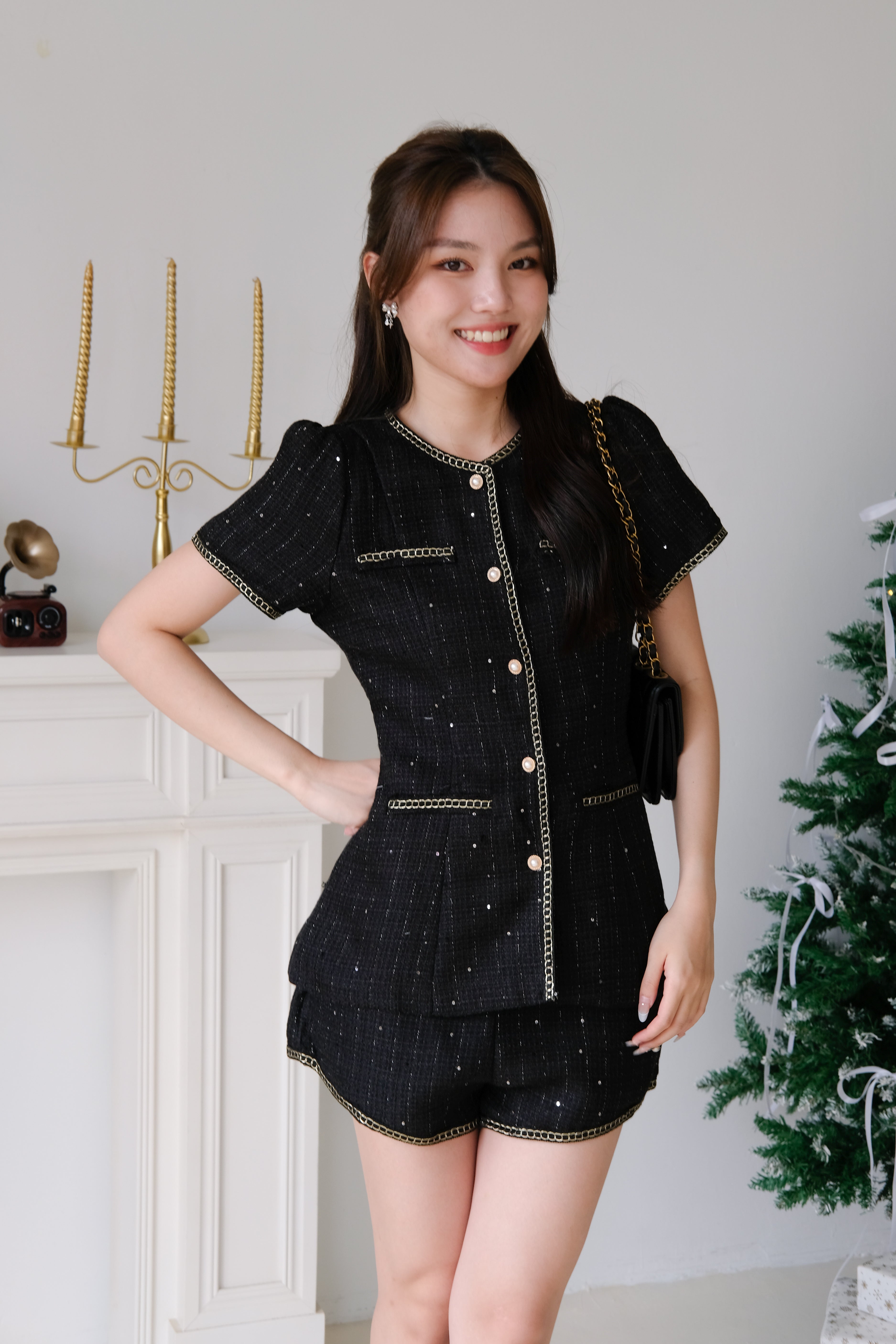 Agnes Trimming Tweed Set (Black)