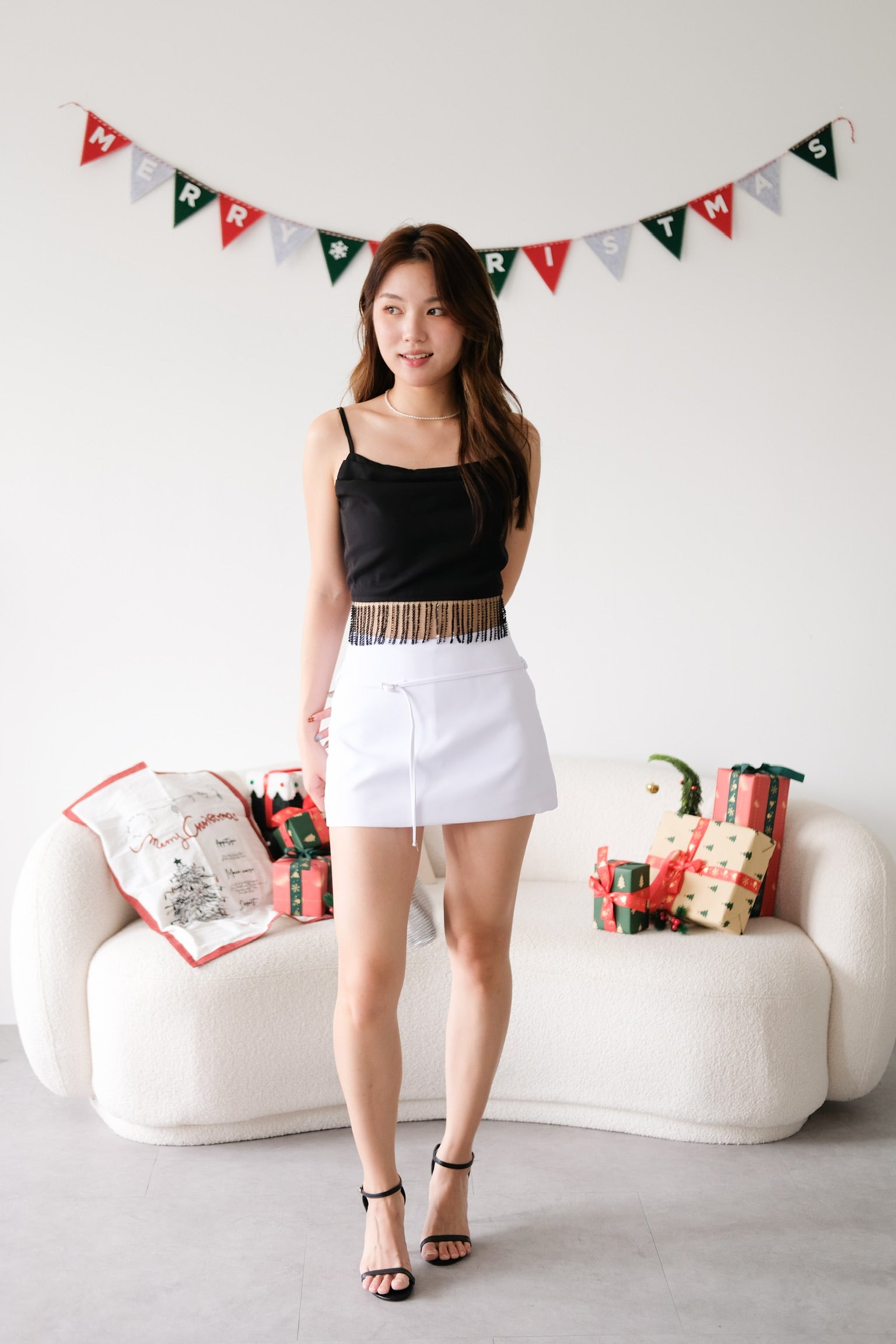 Amaria Embellished Tassel Crop Top (Black)