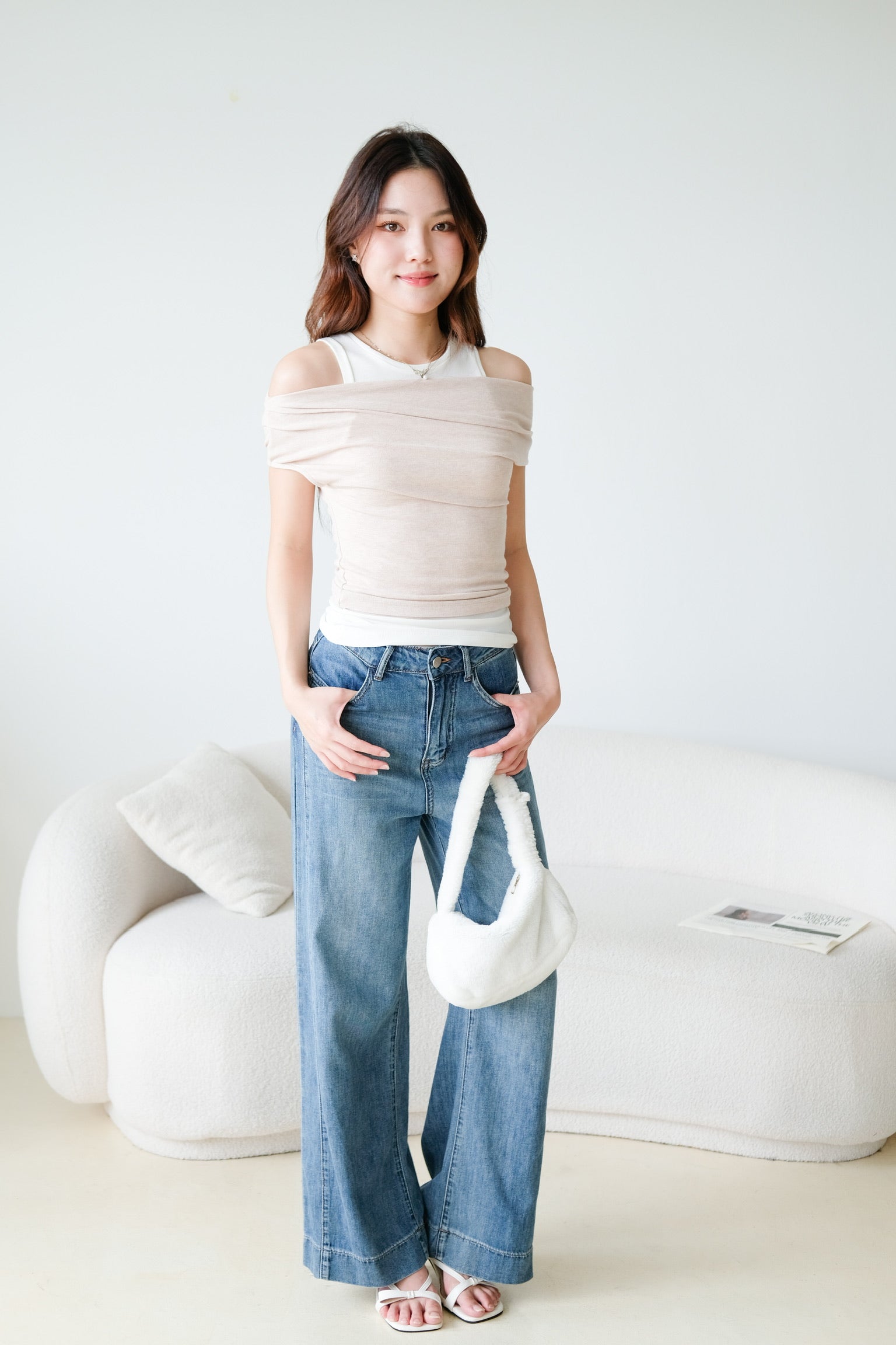 Mila Cold Shoulder Cotton Tank Top (Oat Beige)