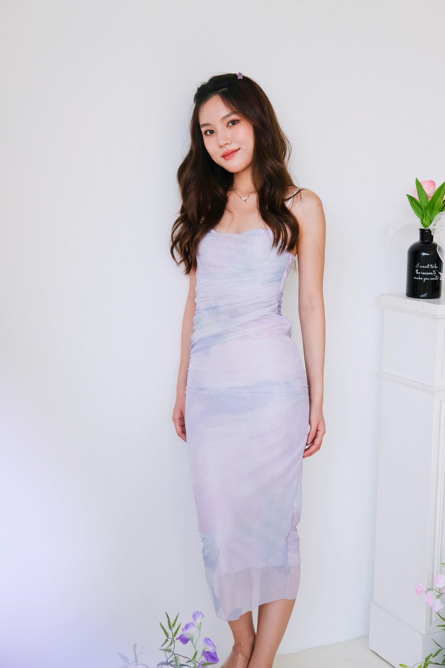 Lindsay Ombre Cowl Mesh Dress (Light Lavender)