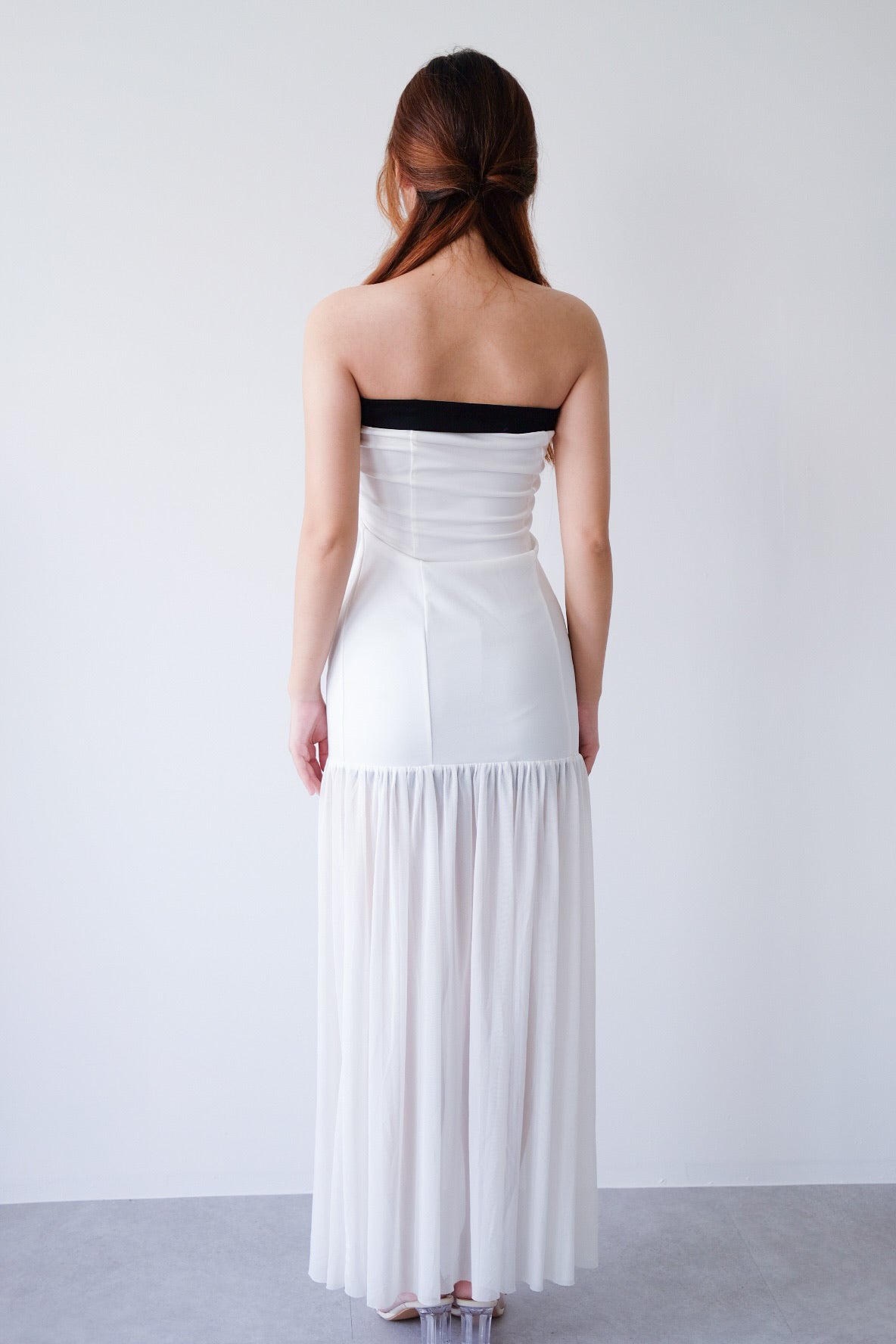 Contrast Ribbon Tube Chiffon Dress