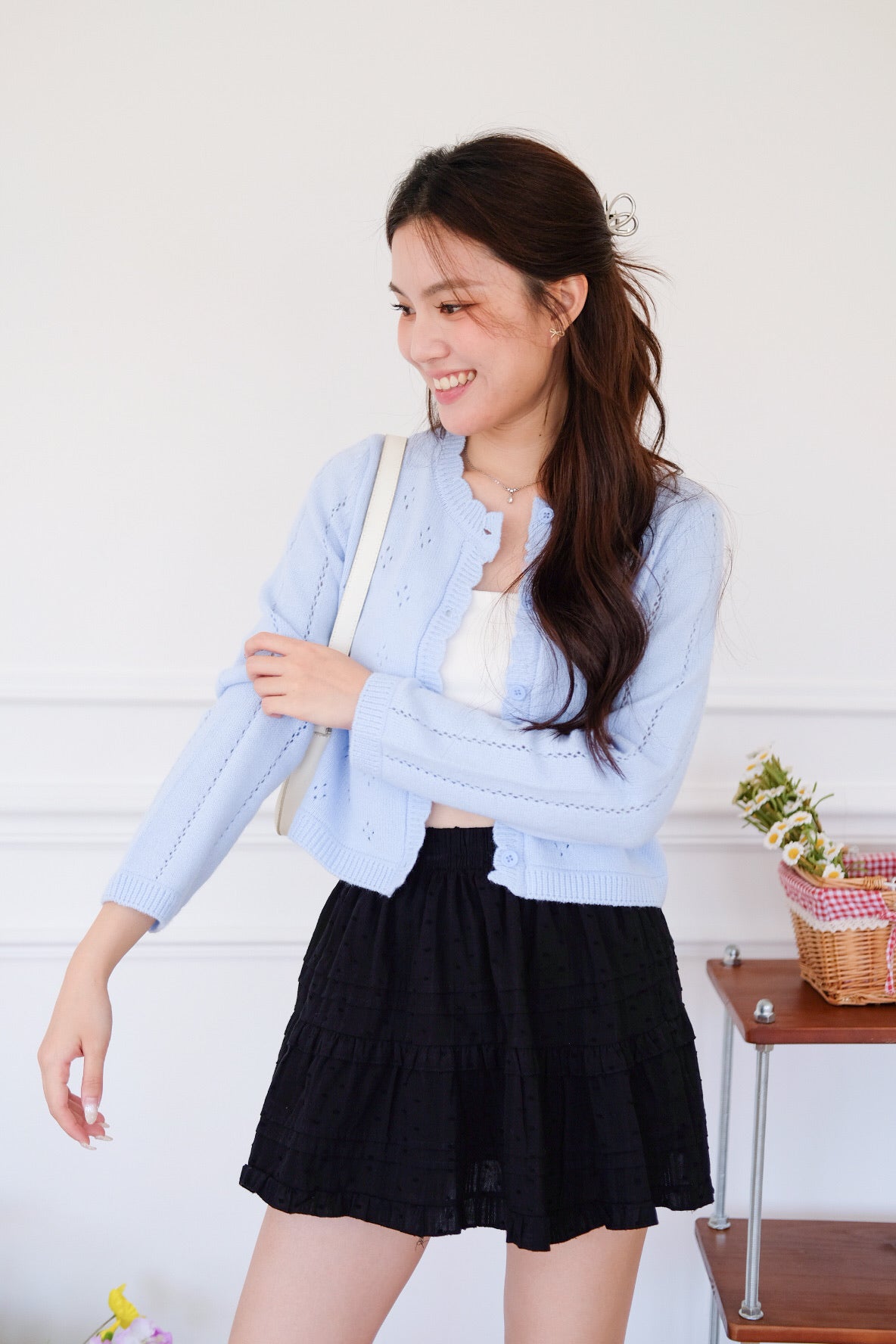 Mirae Soft Fuzzy Knit Cardigan (Baby Blue)