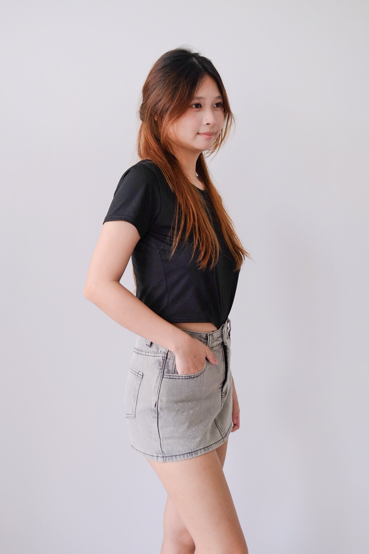 Grey Short High Waist Denim Jeans