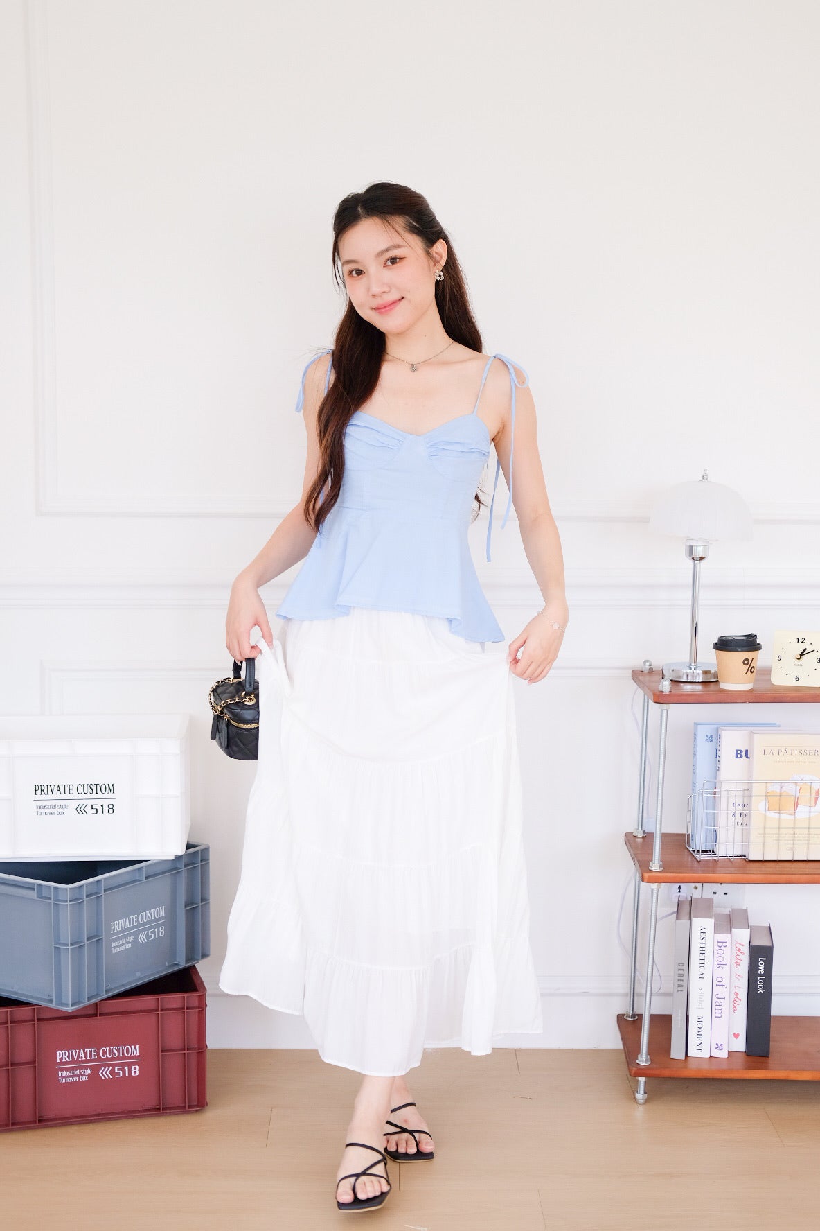 Mona Self Tie Ribbon Peplum Top (Blue)