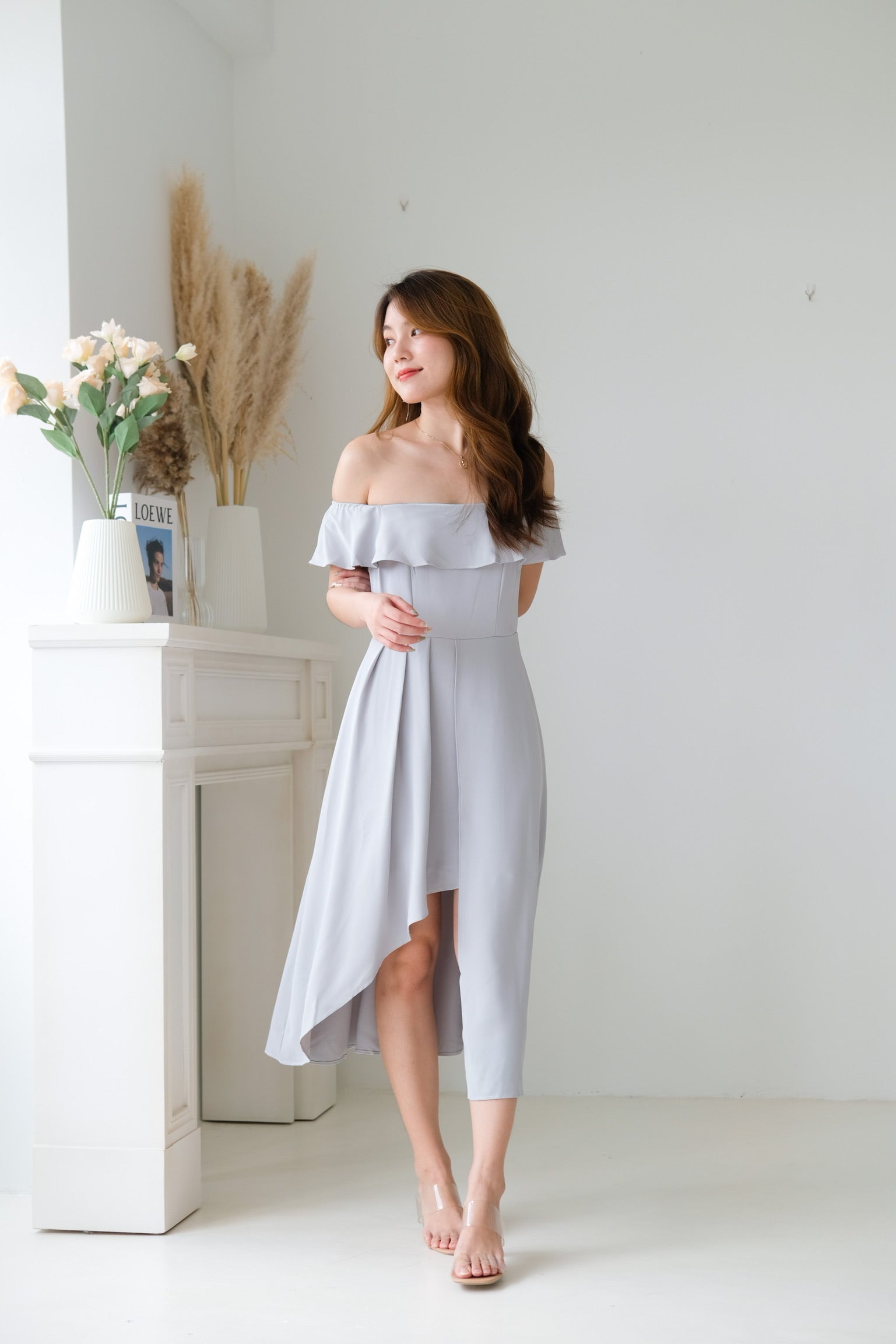 Danielle Ruffle Asymmetrical Maxi Dress (Sage)