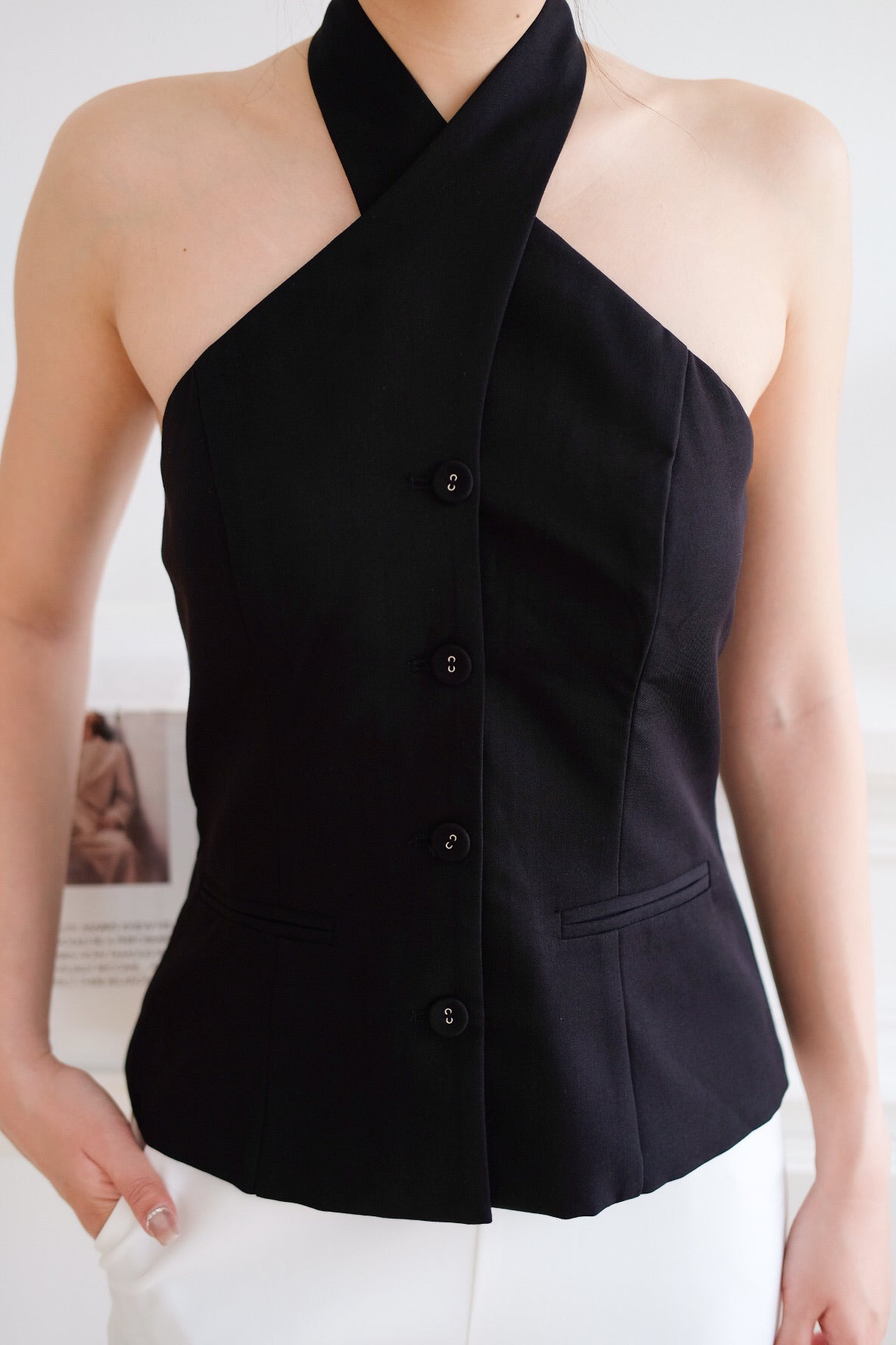 Angie Criss Cross Padded Top (Black)
