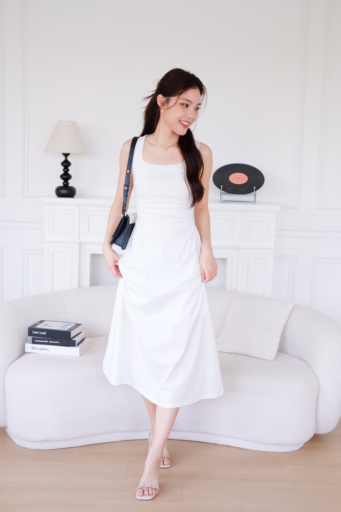 Bernice Cinch Waist Maxi Dress (White)
