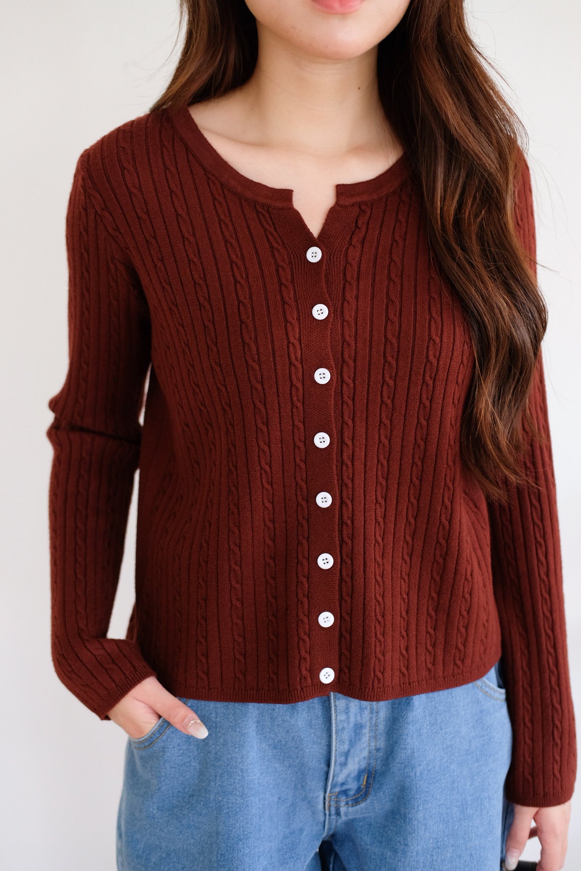 Sharlyn Cable Knit Cardigan (Maroon)