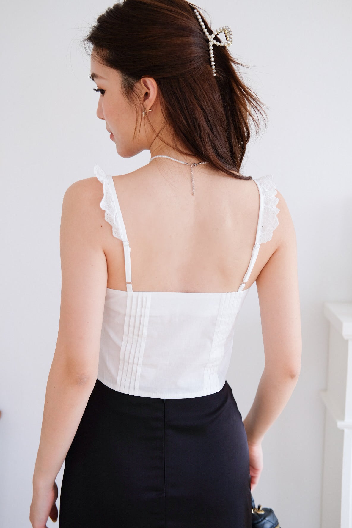 Belle Eyelet Coquette Crop Top (White)