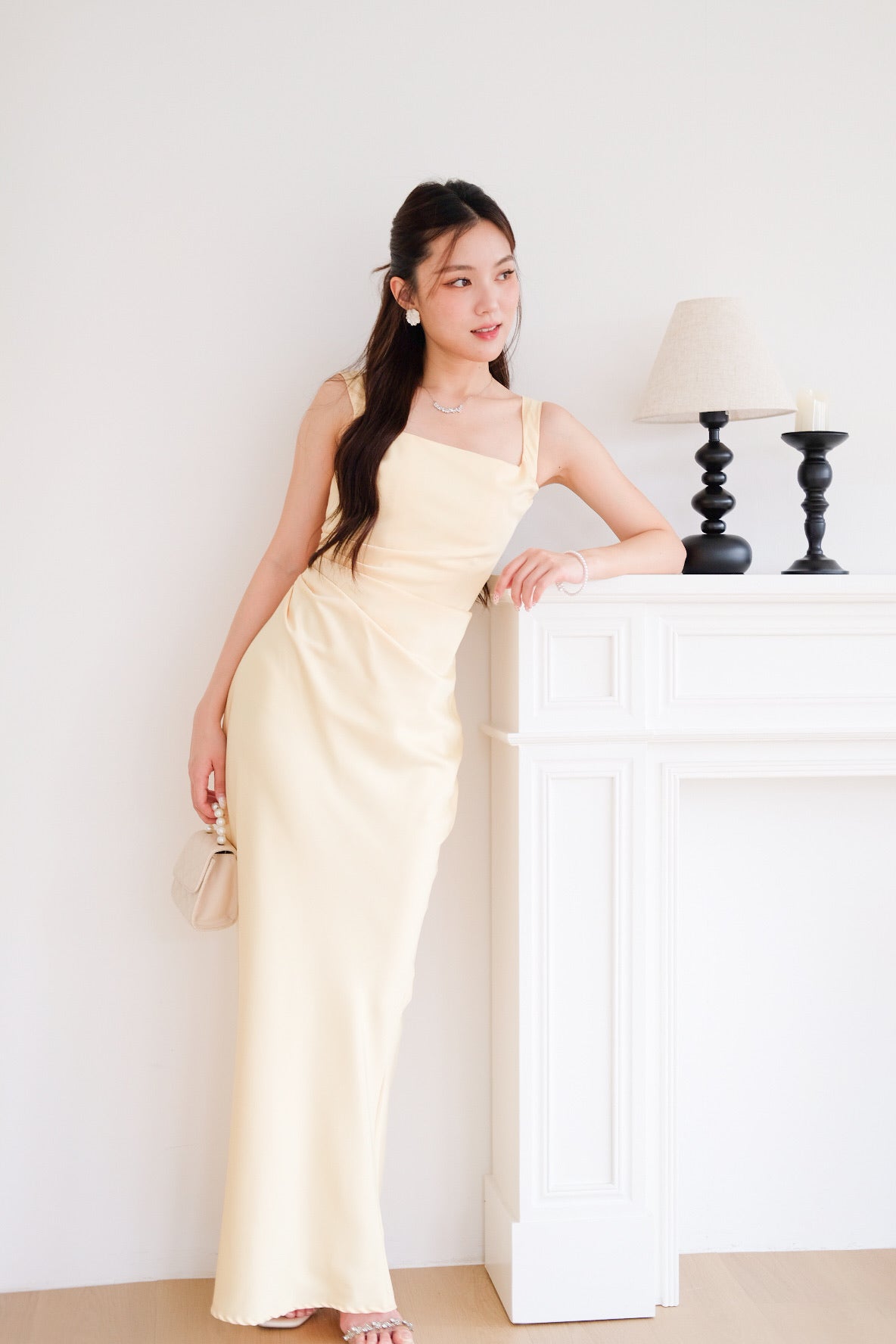 Adora Satin Mermaid Maxi Dress (Light Yellow)