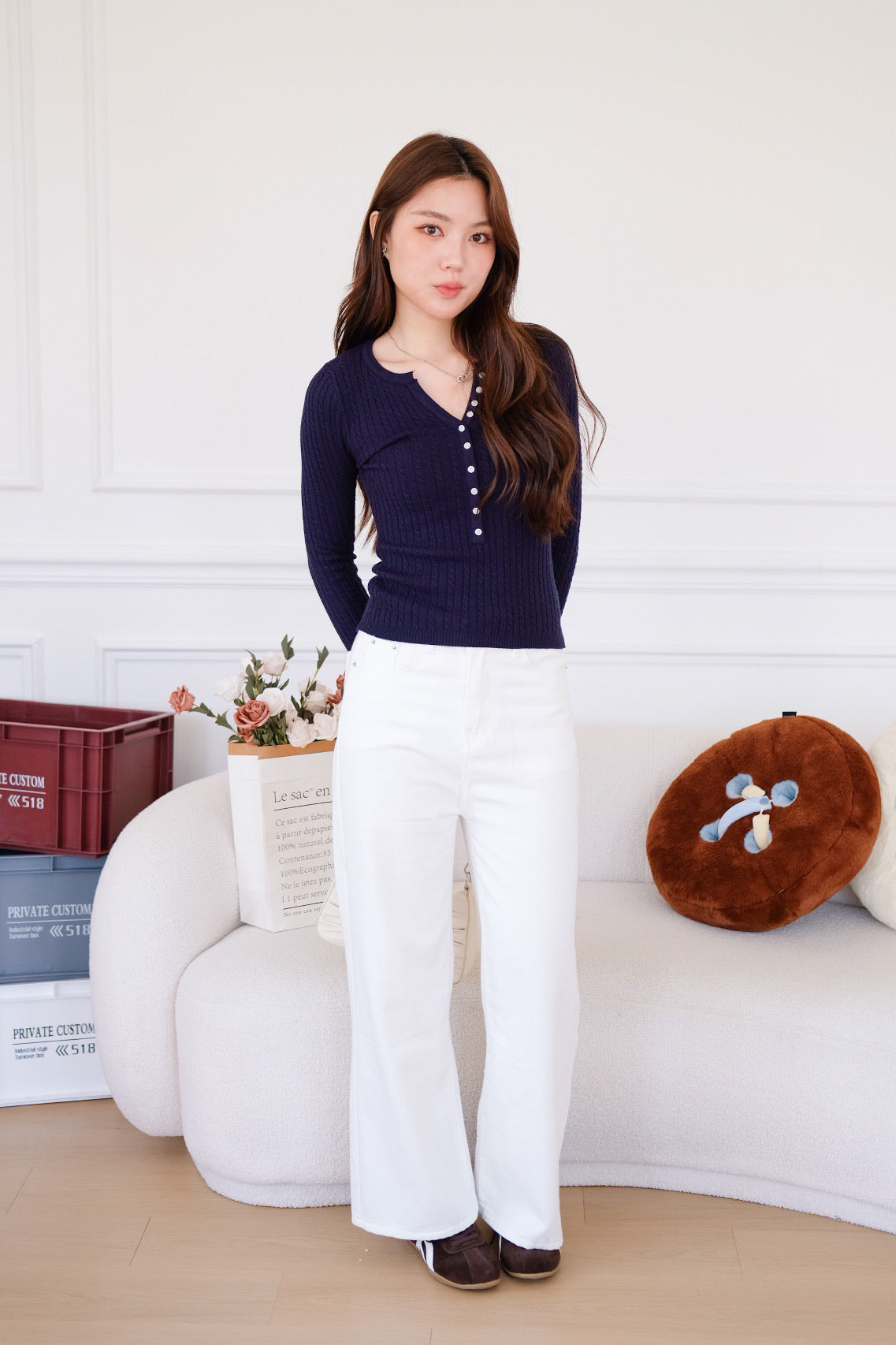 Cecily Buttoned Long Sleeves Knit Top (Navy Blue) [ETA 13 Oct]