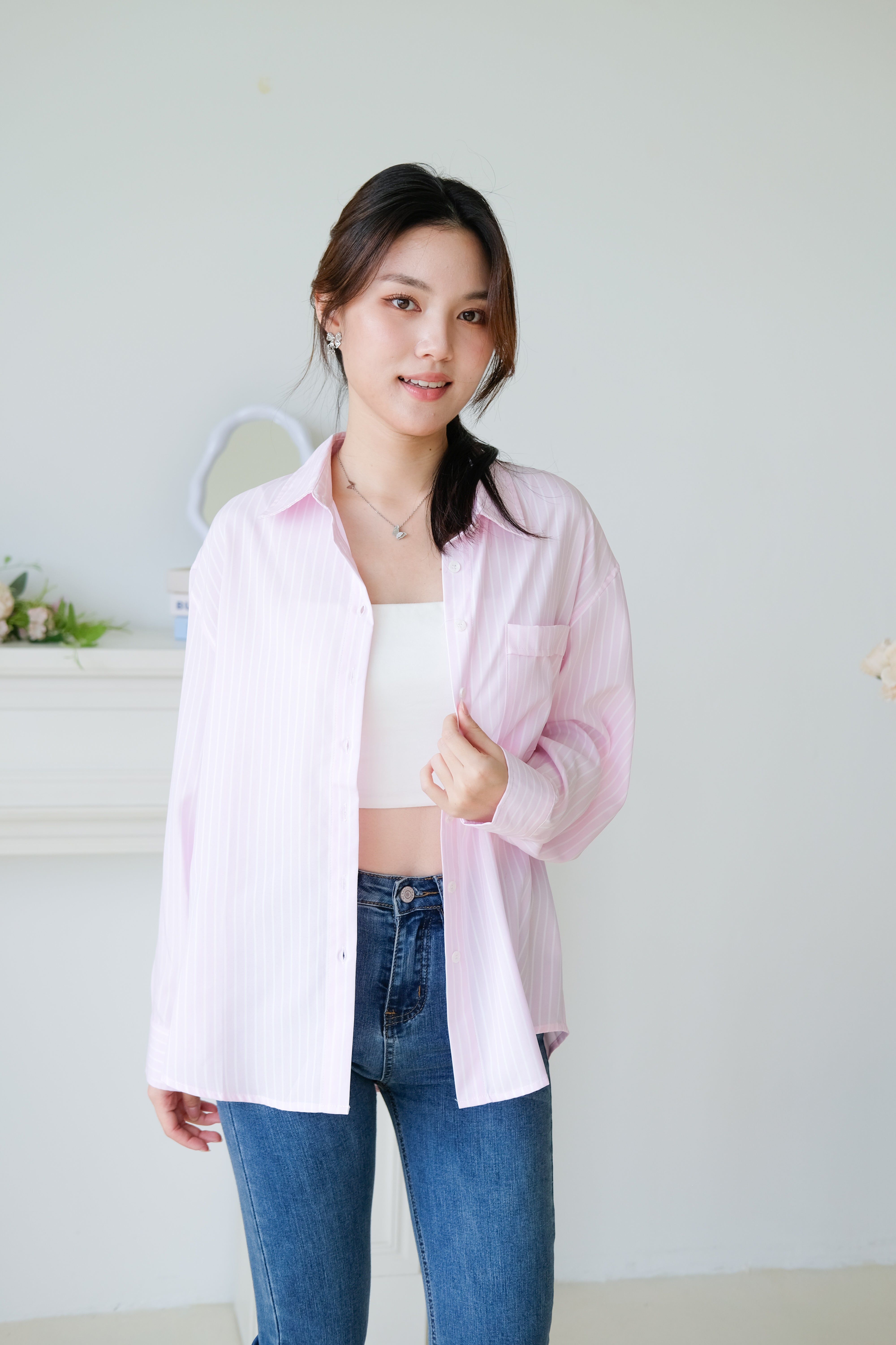 Wayne Stripes Boyfriend Shirts (Candy Pink)