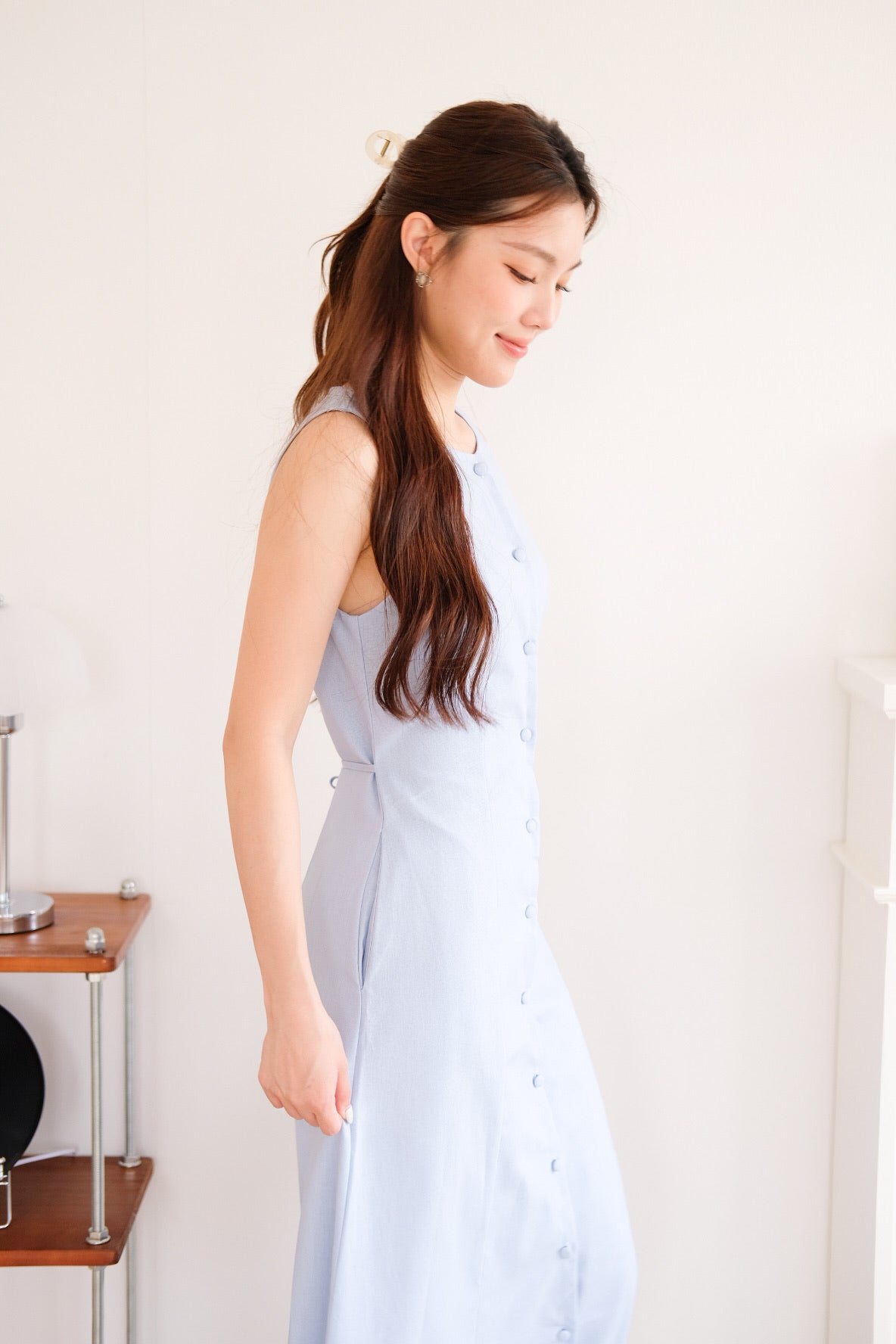 Arlette Button Linen Maxi Dress (Sky Blue) [ ETA 13 Oct ]