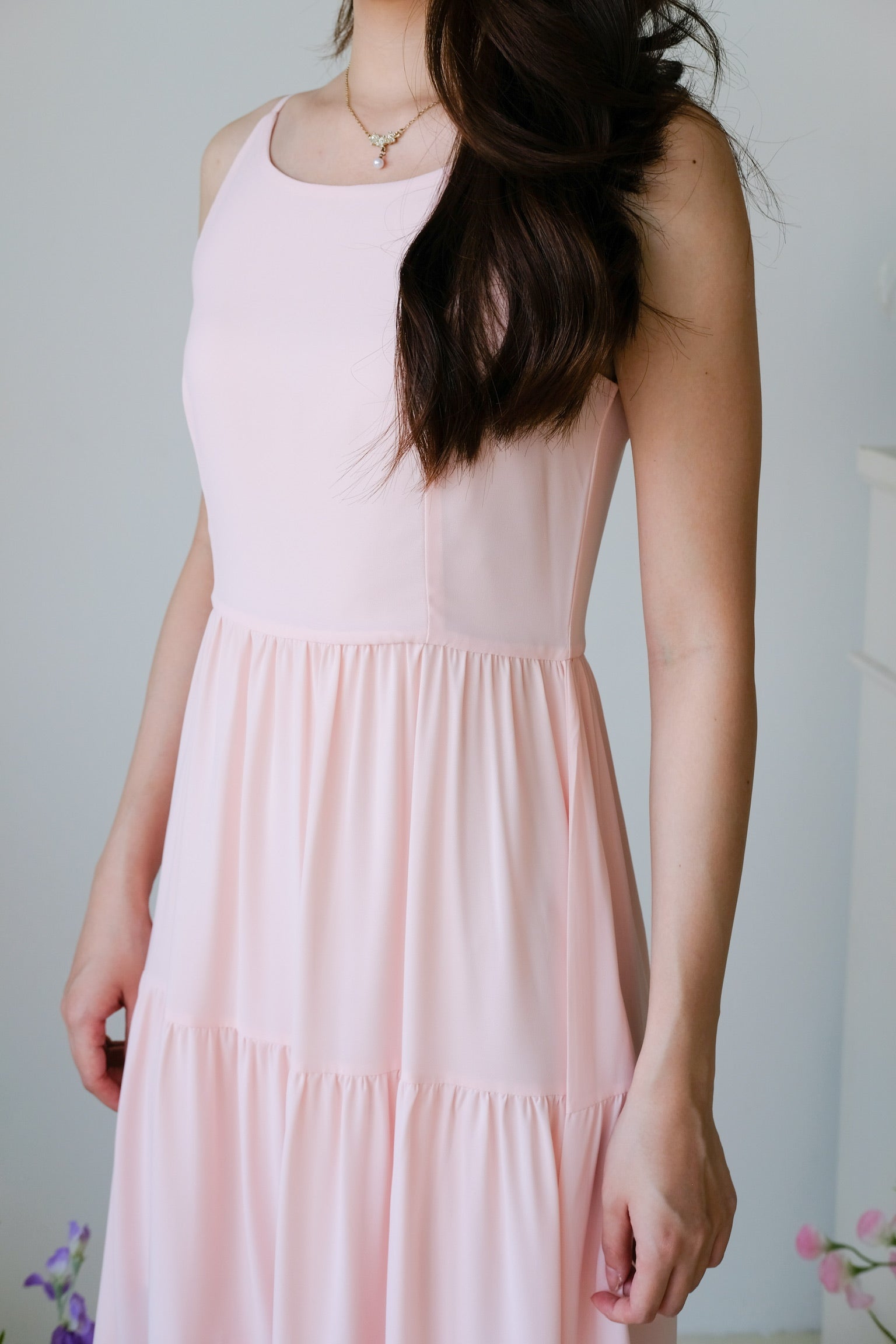 Bernice Boatneck Tiered Maxi Dress (Peach Pink)