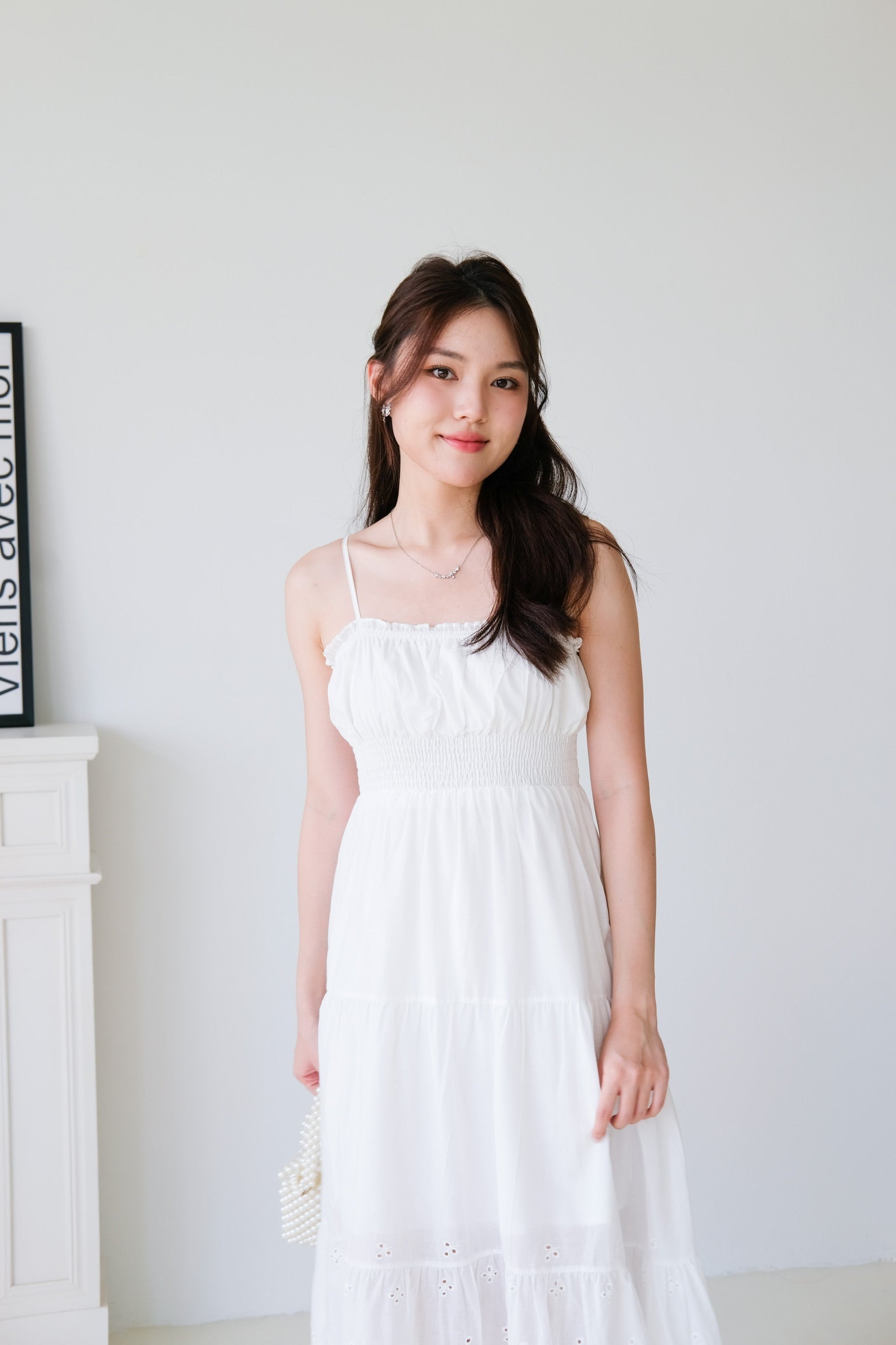 Adelaide Smocked Eyelet Maxi Dress (White)