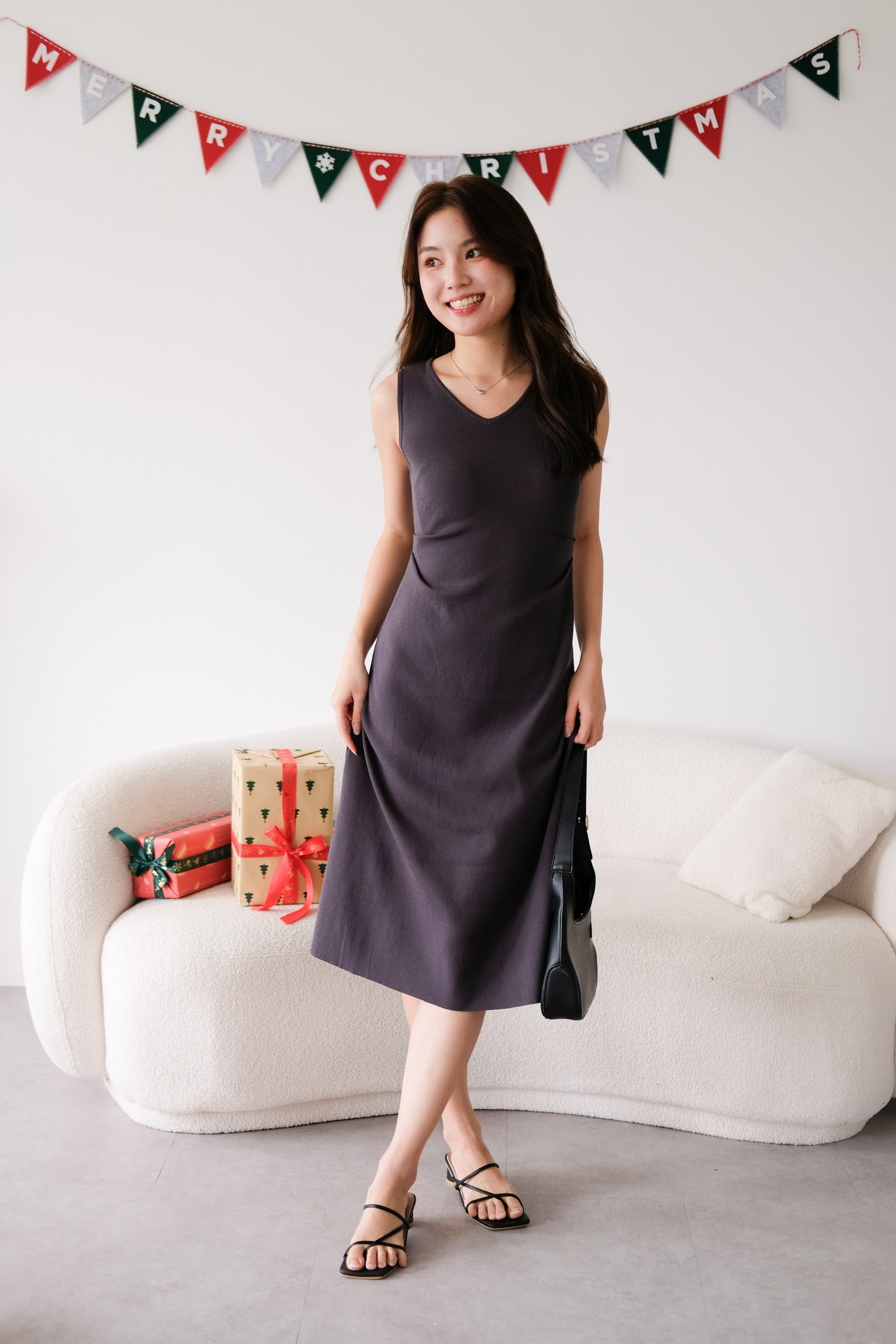 Roxanne Knit Comfy Midaxi Dress (Dark Grey)