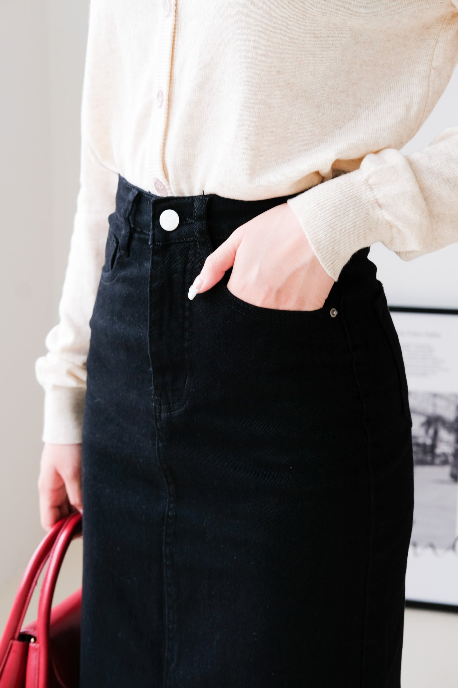 Alycia Denim Midi Skirt (Denim Black)