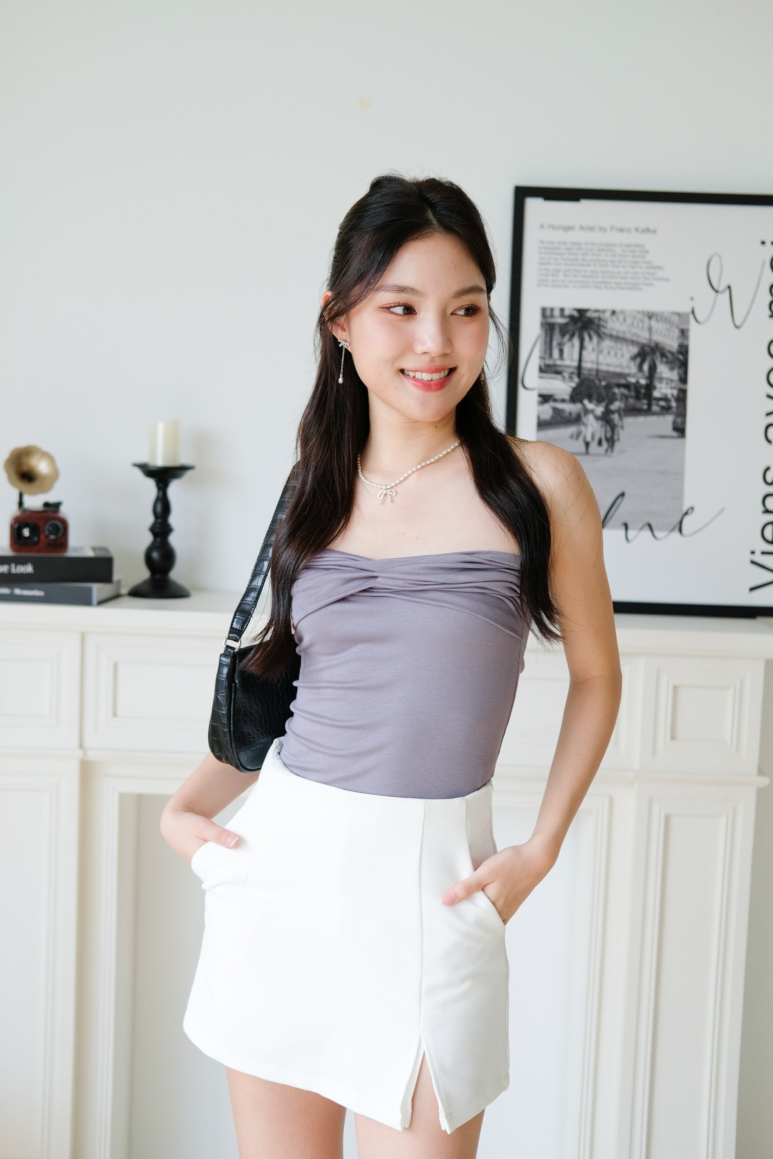 Naomi Twist Cotton Tube Top (Steel Grey)
