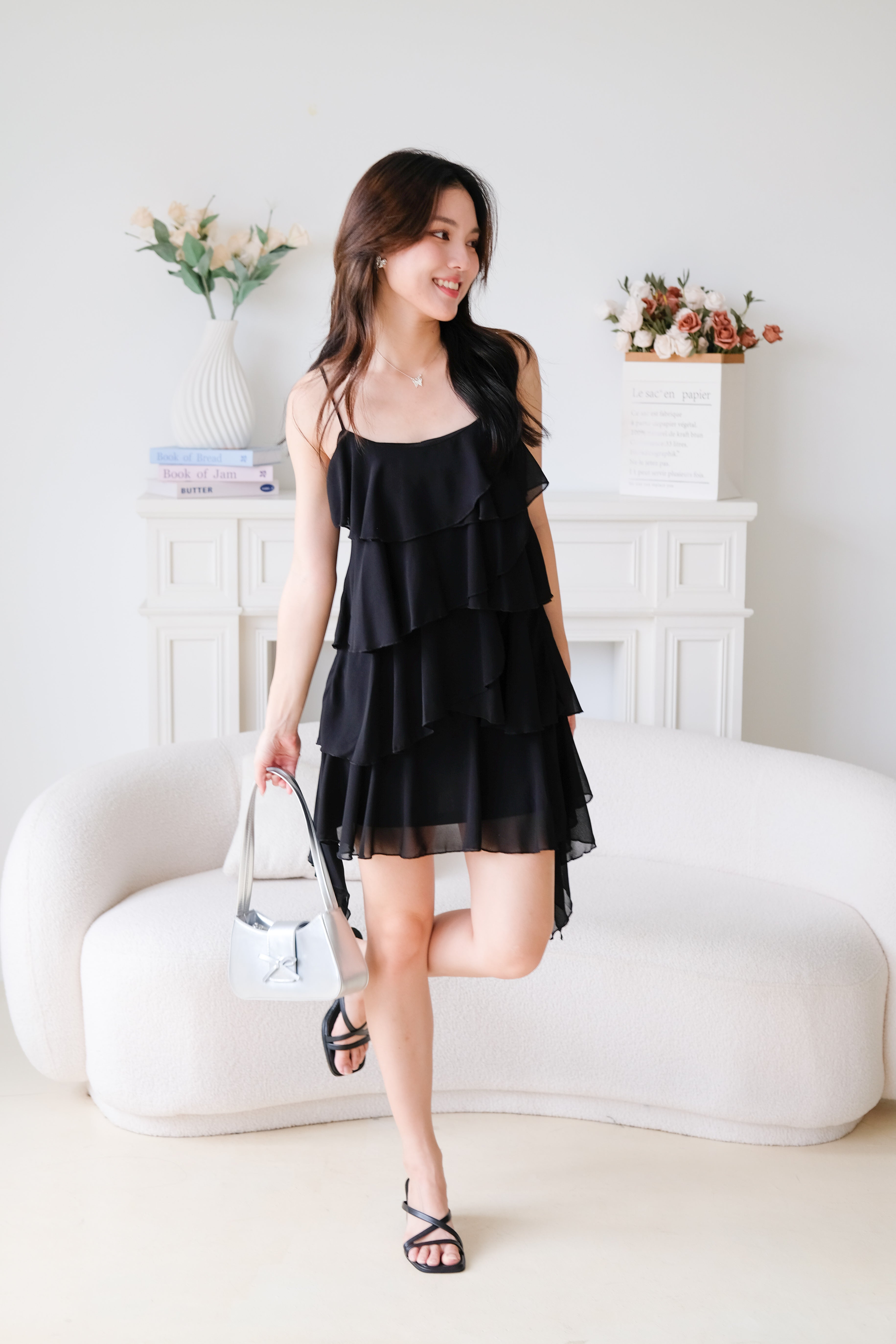 Pixie Layered Ruffle Dress (Black)