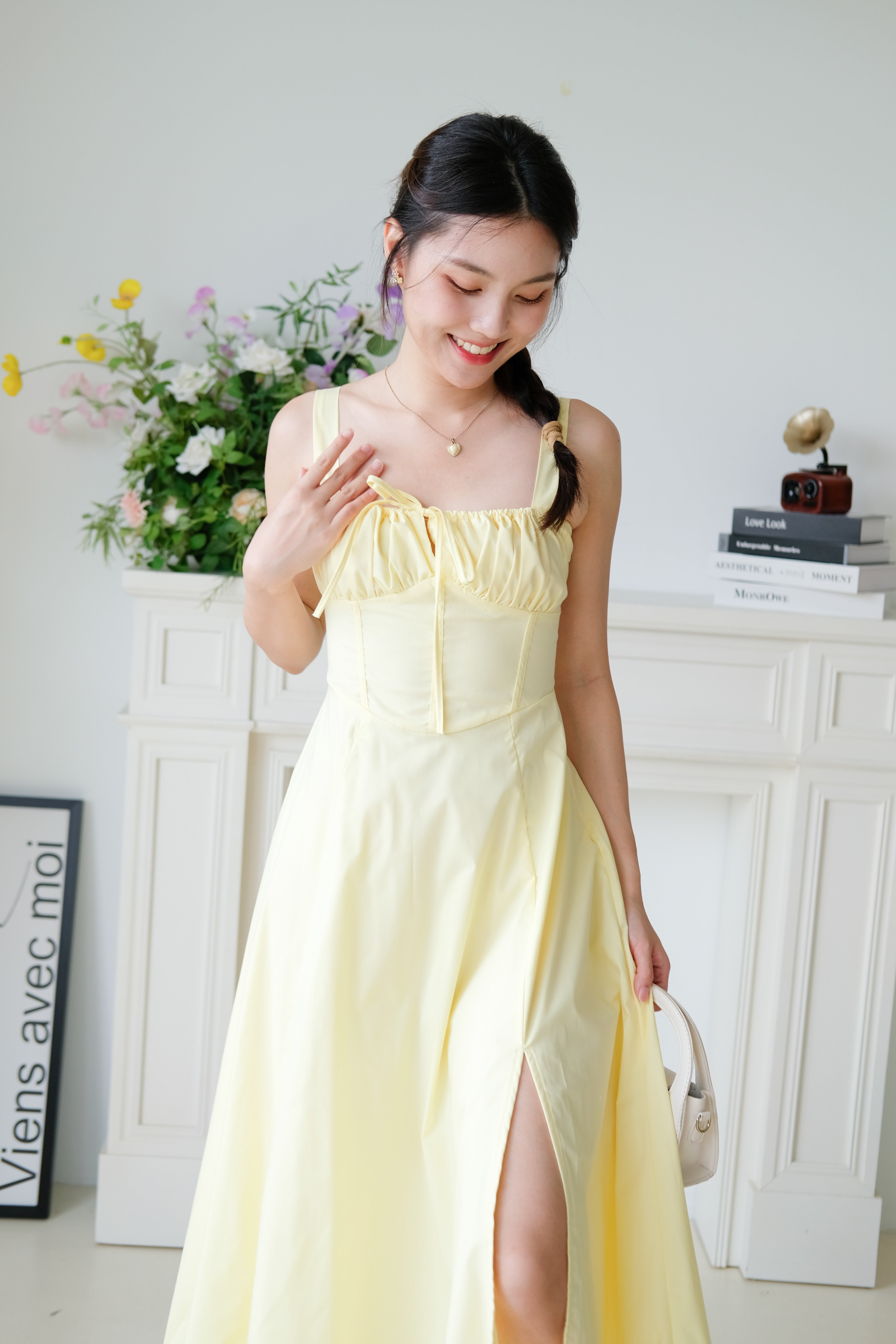 Claire Ruched Slit Midaxi Dress (Sunshine Yellow)