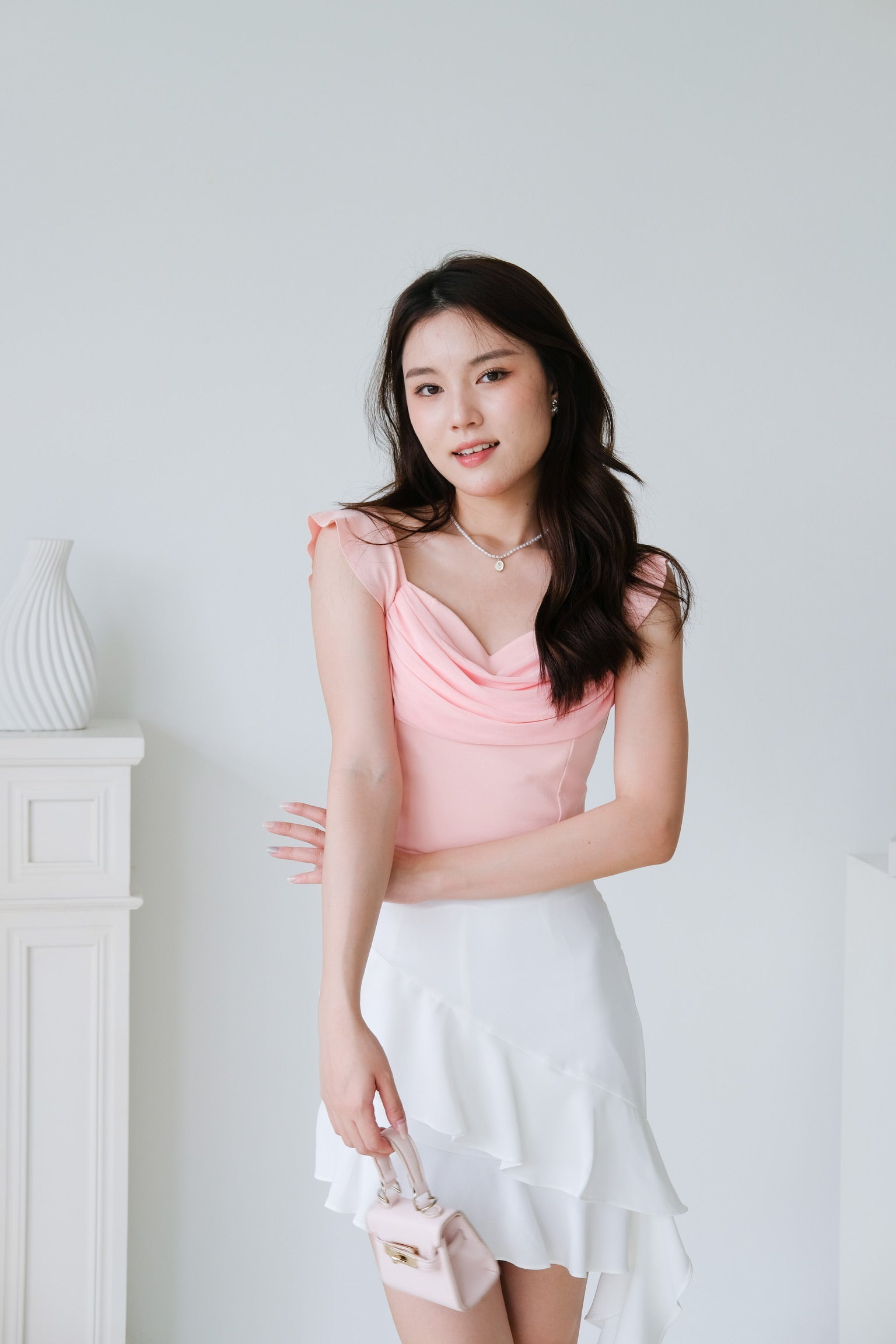 Aurora Ruched Drape Crop (Peach Pink)