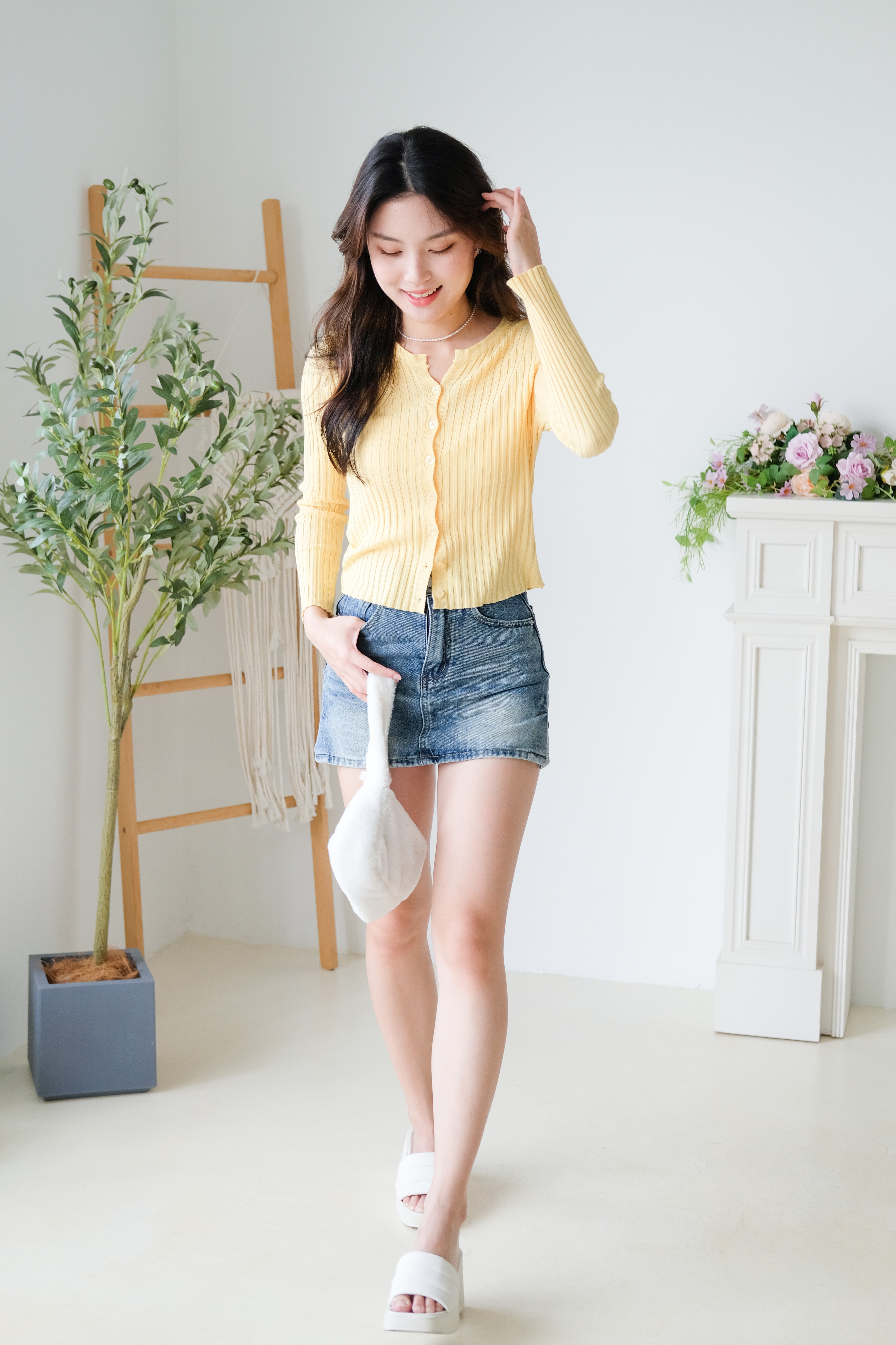 Soft Hour Knit Ribbed Cardigan (Yellow)