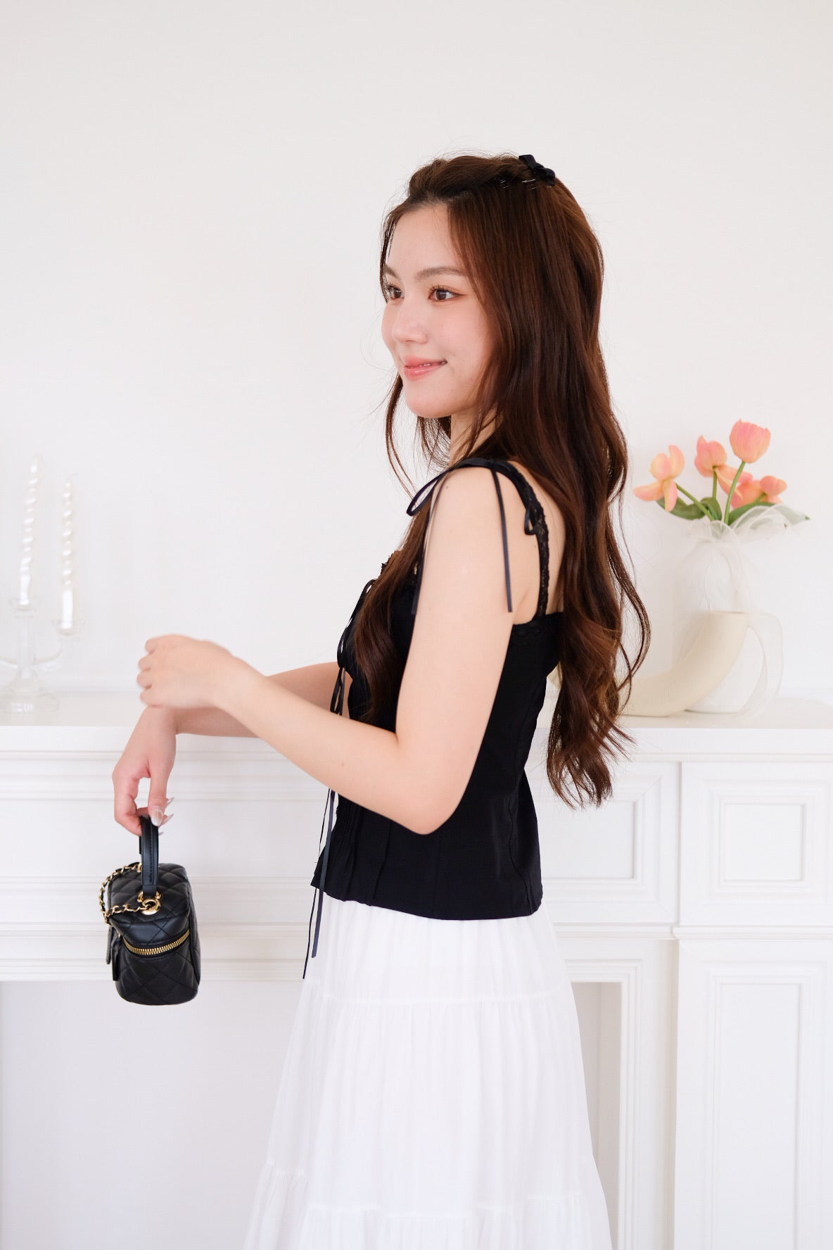 Vonnie Lace Pleated Top (Black) [ETA 12 Sept]