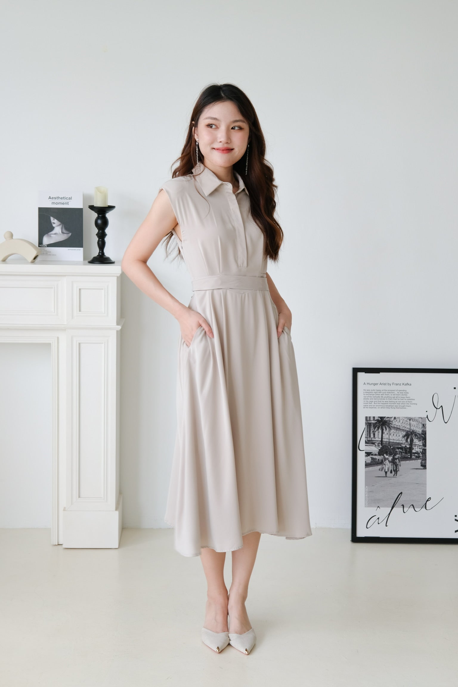 Reina Collared Midaxi Dress (Khaki)