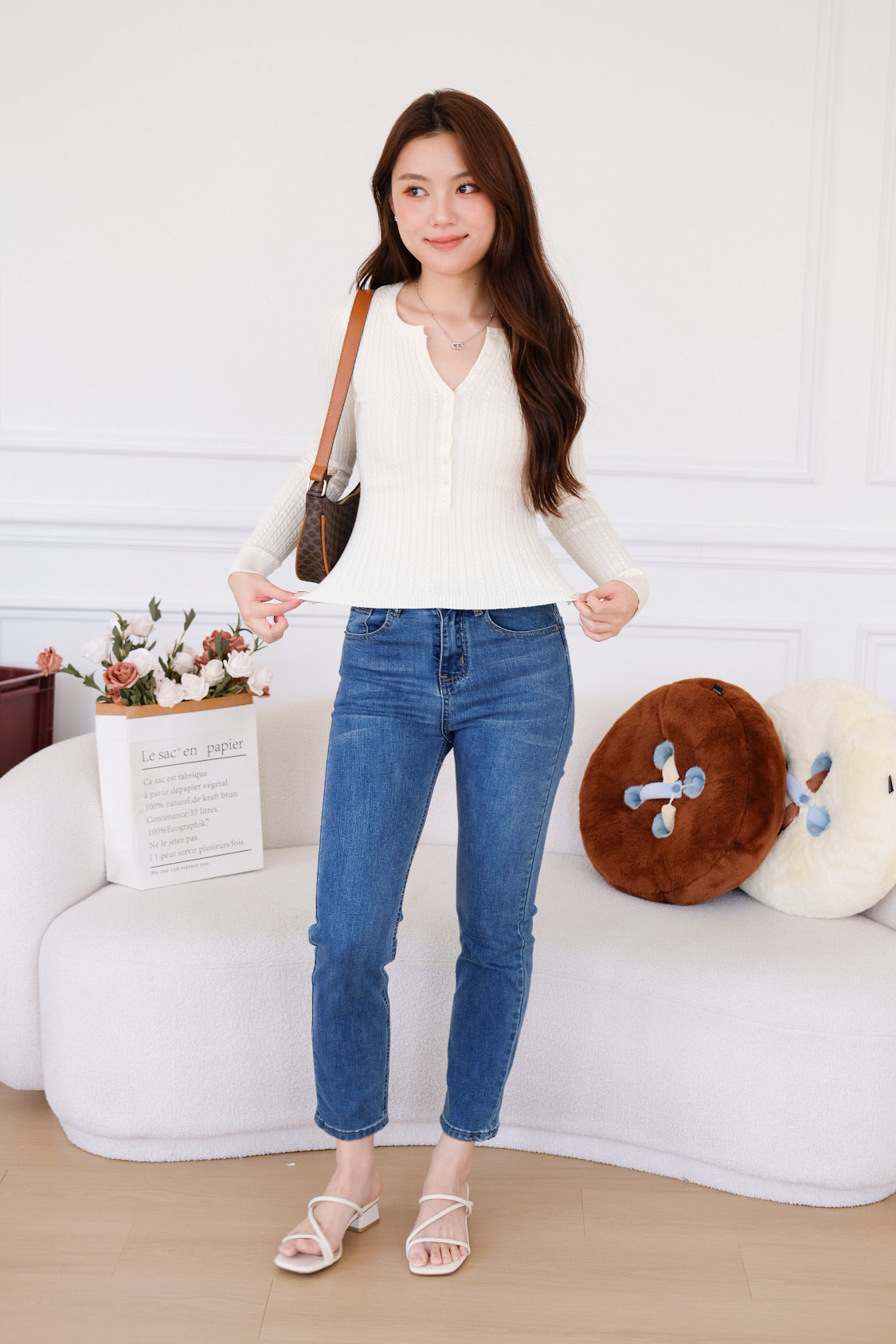 Cecily Buttoned Long Sleeves Knit Top (Cream) [ETA 13 Oct]