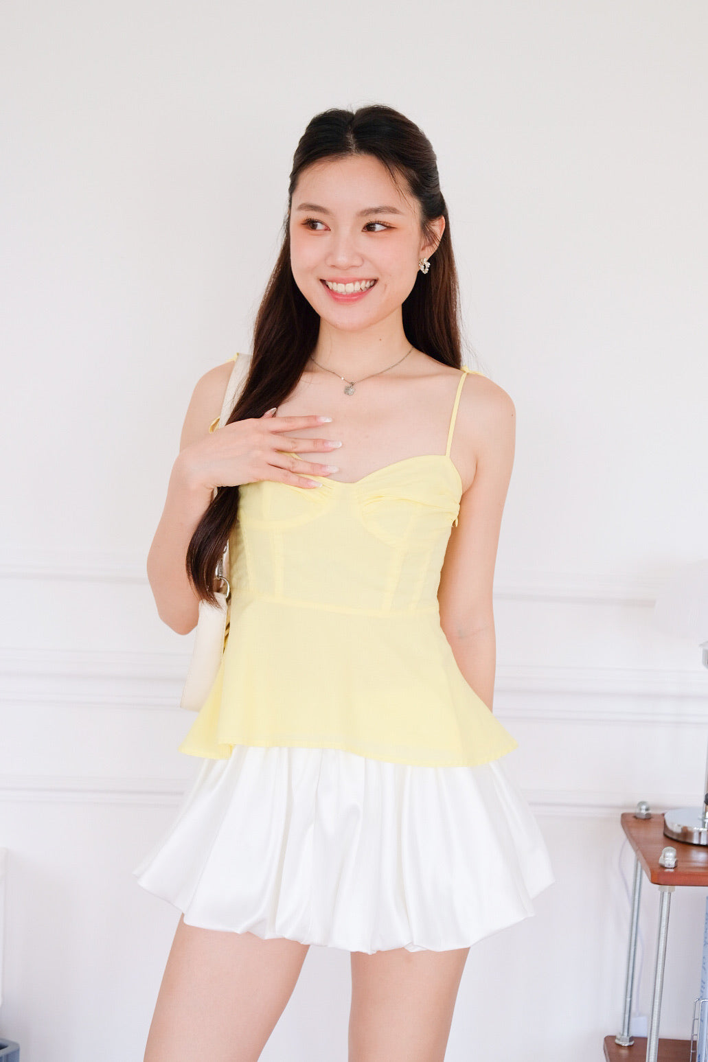 Mona Self Tie Ribbon Peplum Top (Yellow)
