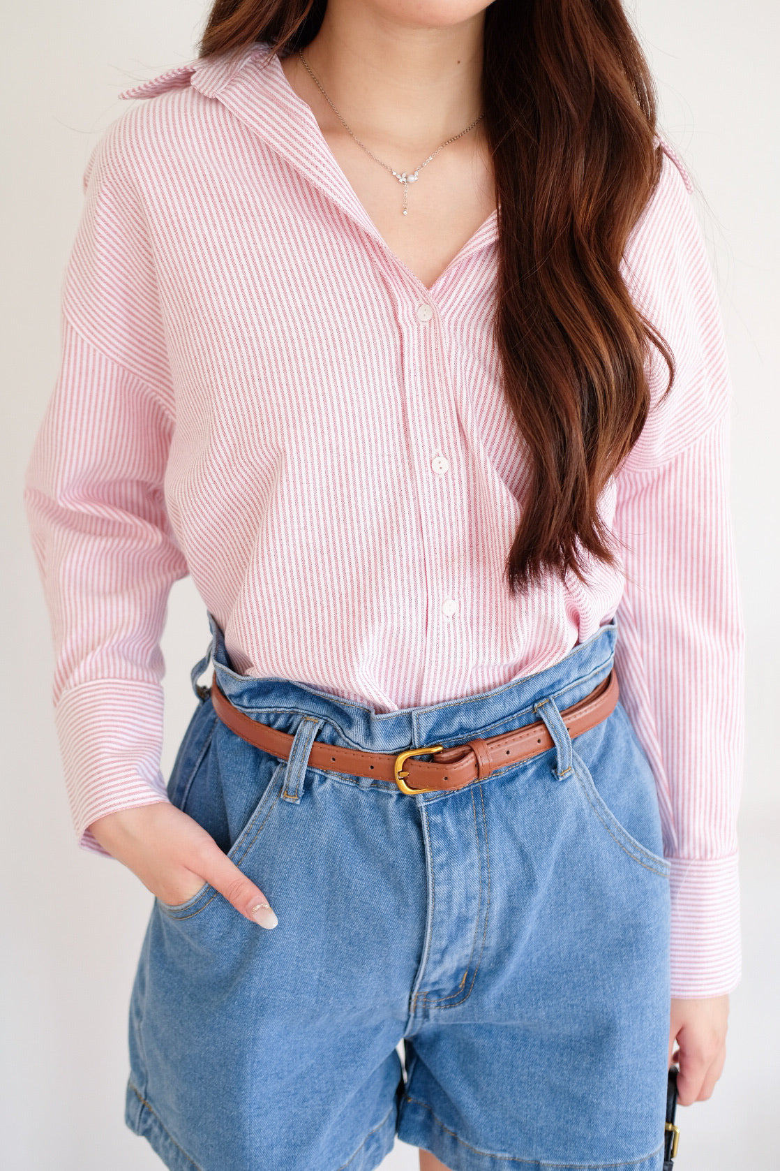 Sanford Boyfriend Shirt (Pale Red Stripes)