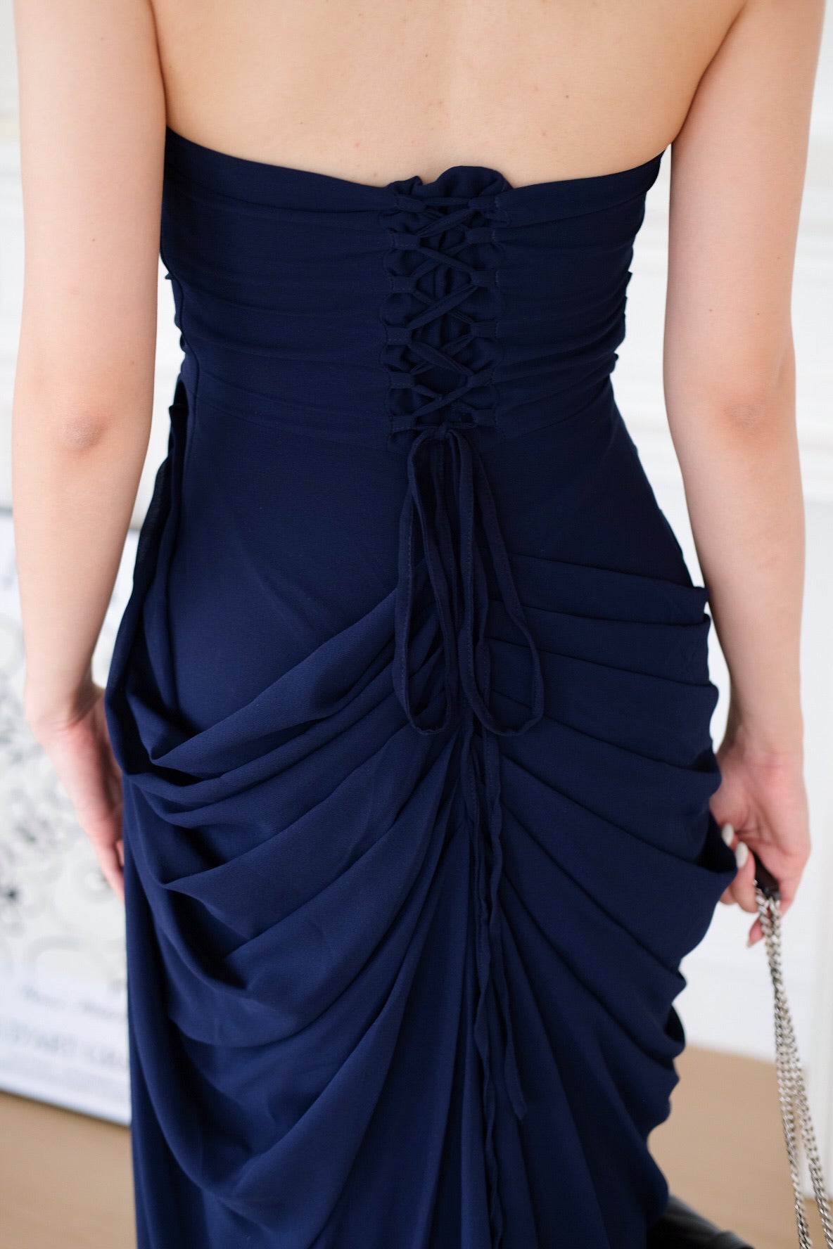Seraphina Tube Corset Slit Maxi Dress (Navy Blue)
