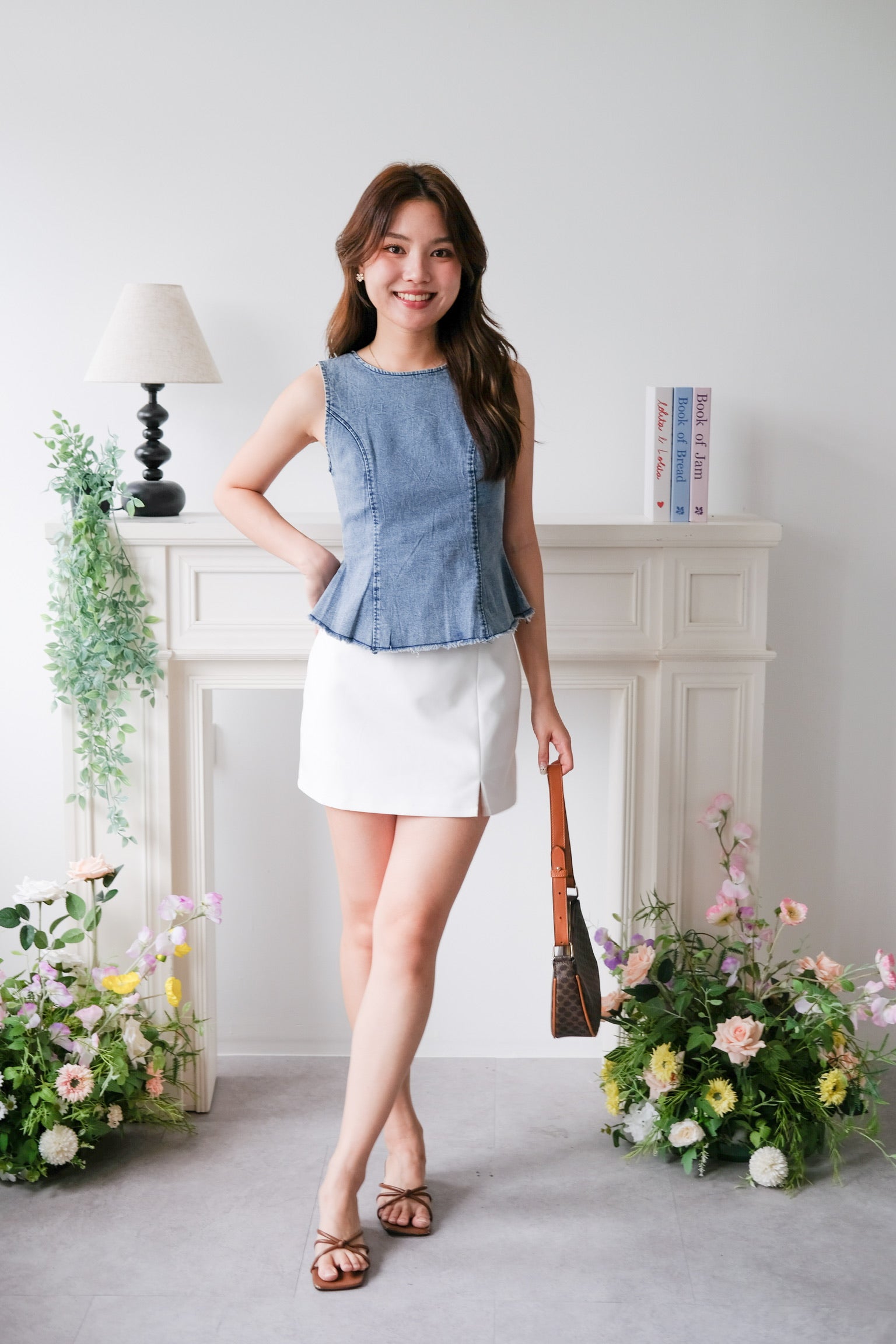 Alda Peplum Denim Top (Light Blue)