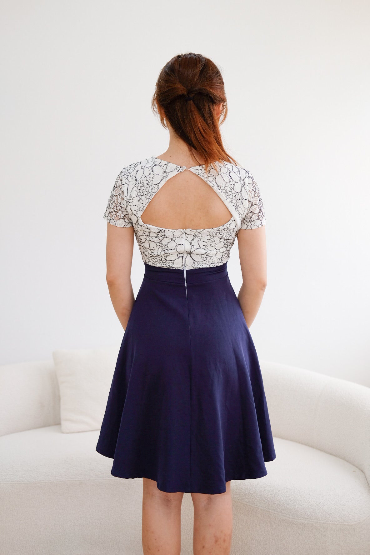 Navy Blue Organza Flower Mini Dress