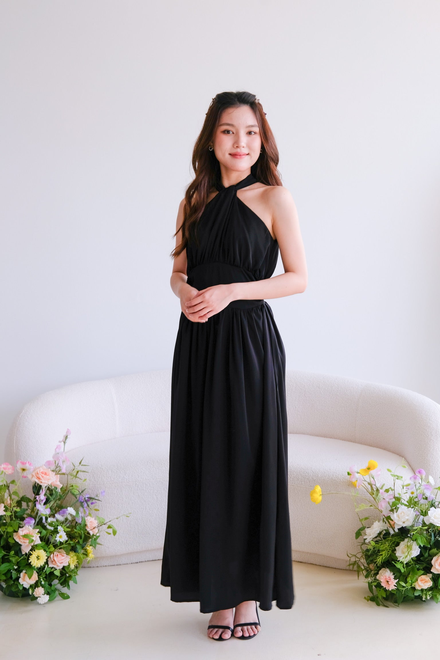 Fiona Halter Flare Maxi Dress (Black)