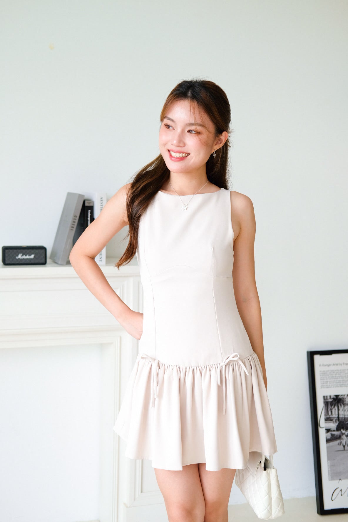Lynette Low Waist Ribbon Dress (Ecru)