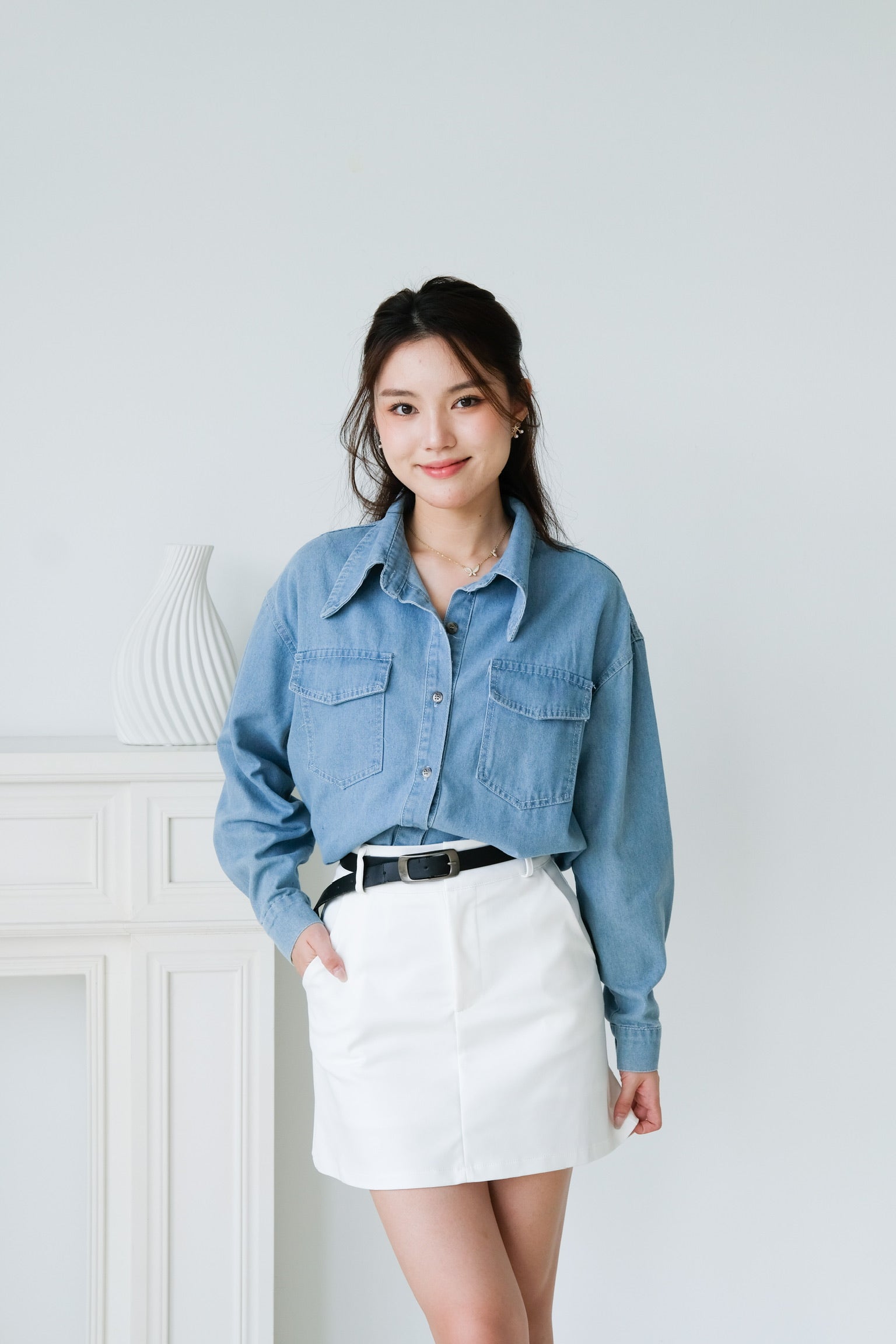 Brooklyn Collared Denim Shirt (Blue)