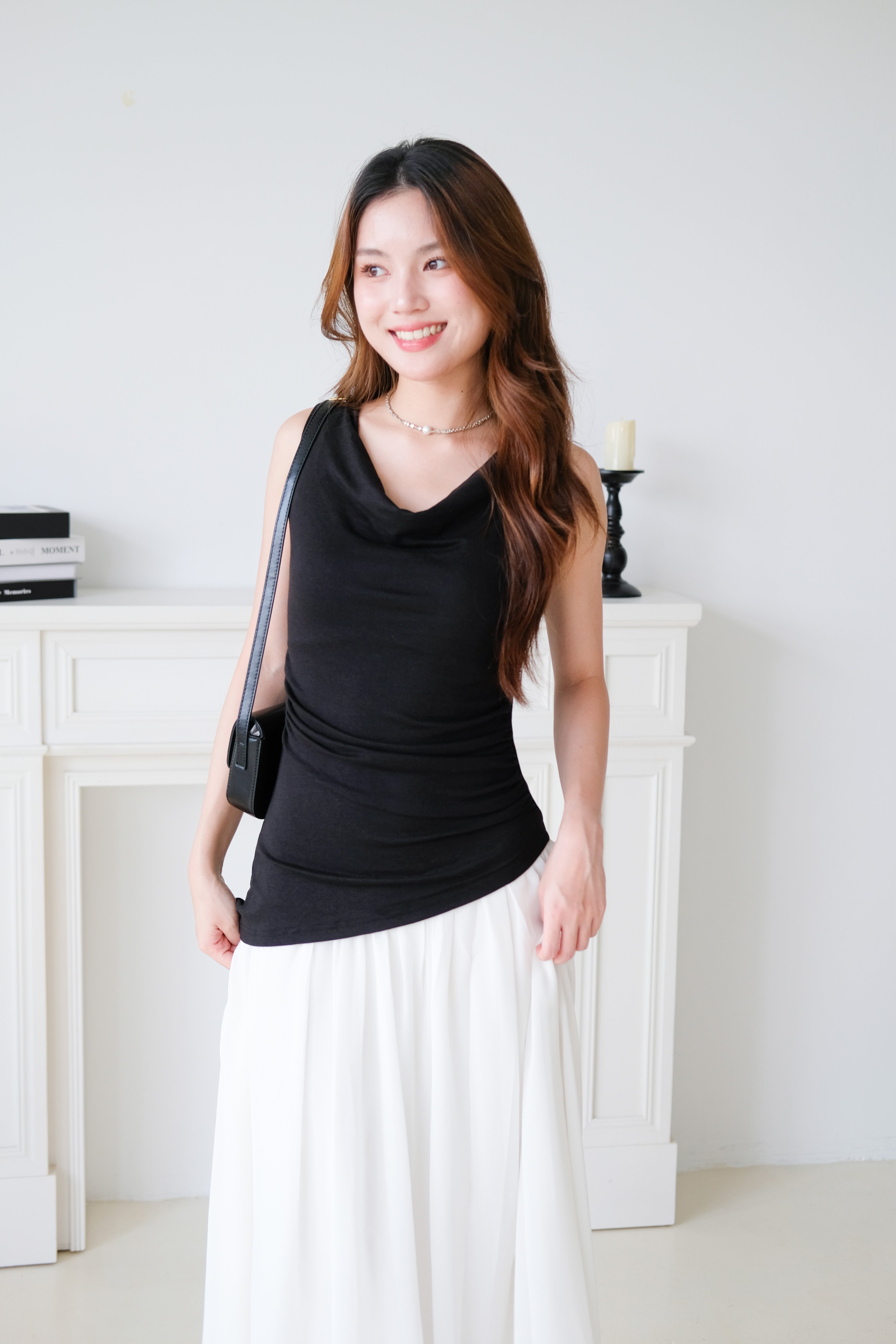 Soleil Contrast Asymmetrical Dress (Black)