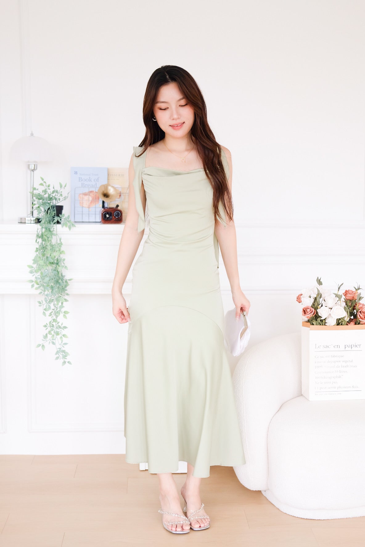 Marina Ruffle Mermaid Maxi Dress (Pistachio Green)