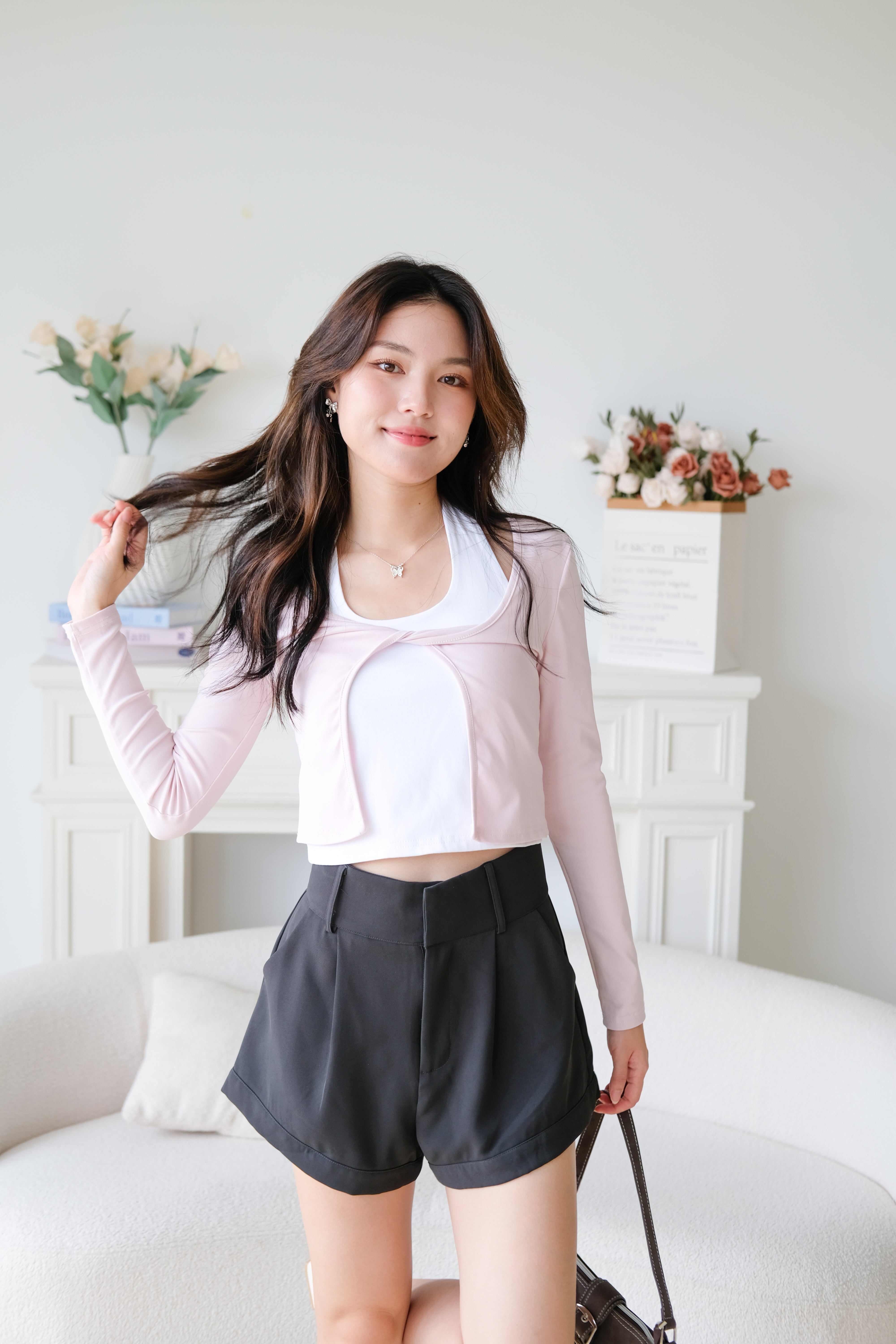 Bonnie Halter Cardigan Set (Baby Pink)
