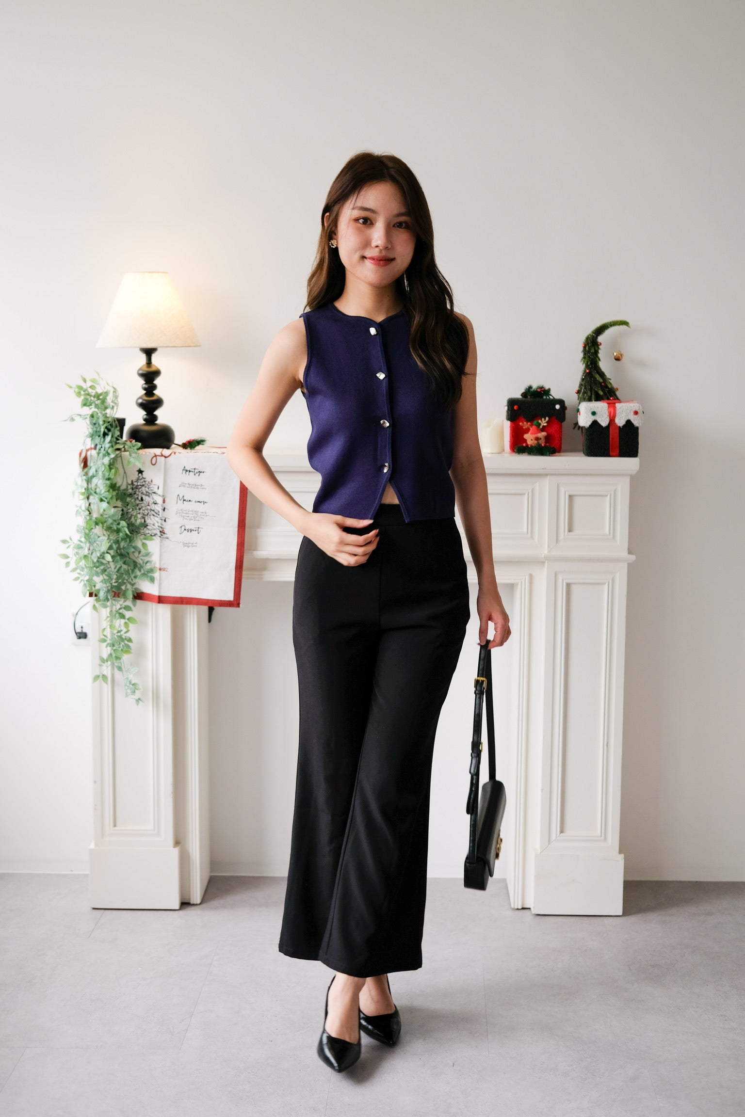 Zola Button Vest Top (Navy Blue)