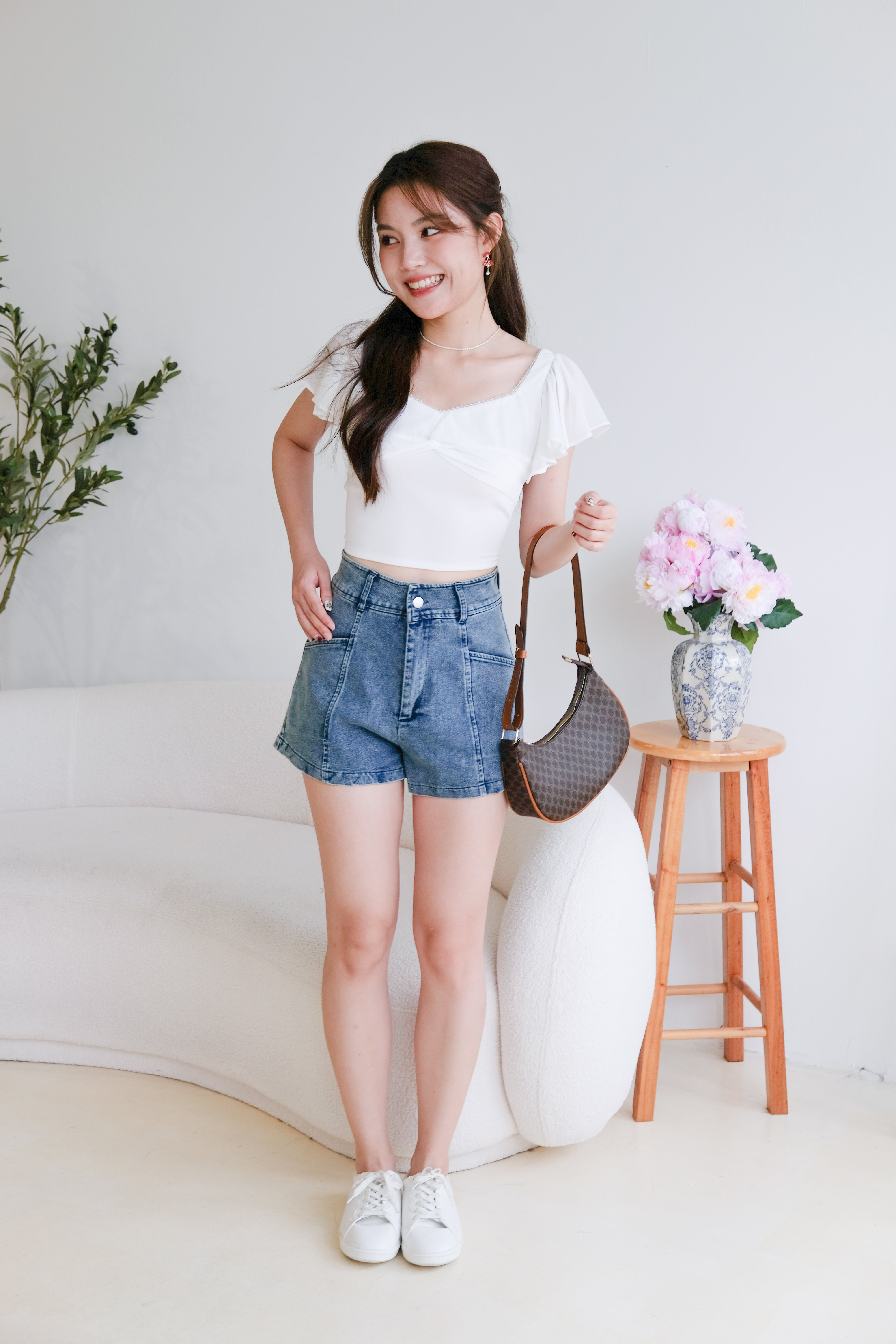 Lisette Flutter Crop Top (White)