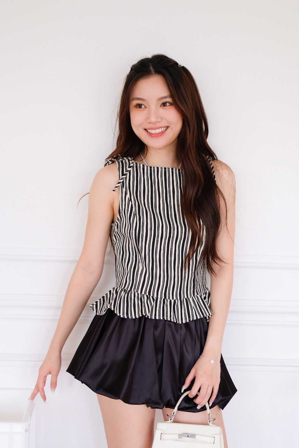 Leeya Ribbon Peplum Crop Top (Stripes)