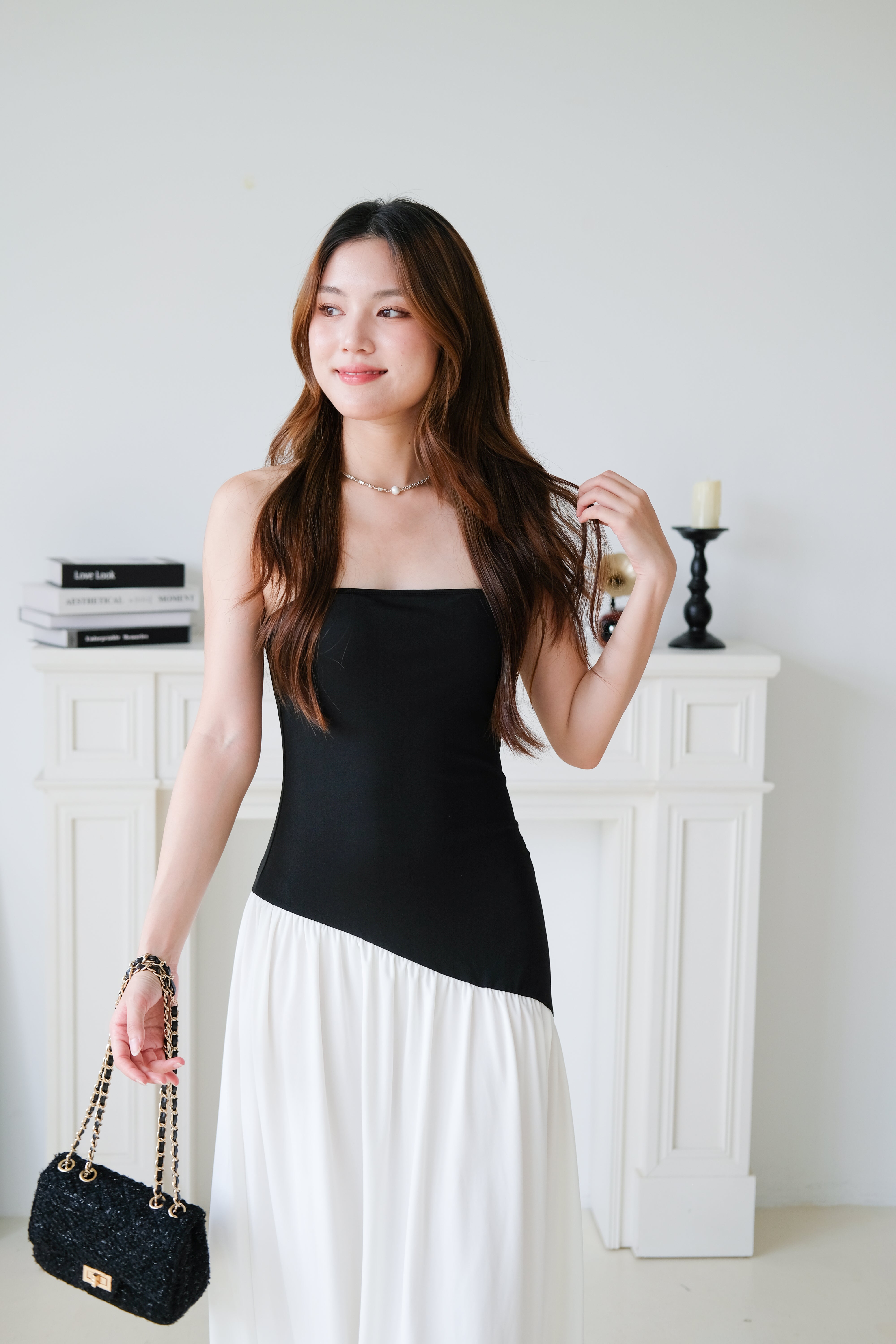 Edith Contrast Tube Dress (Black)