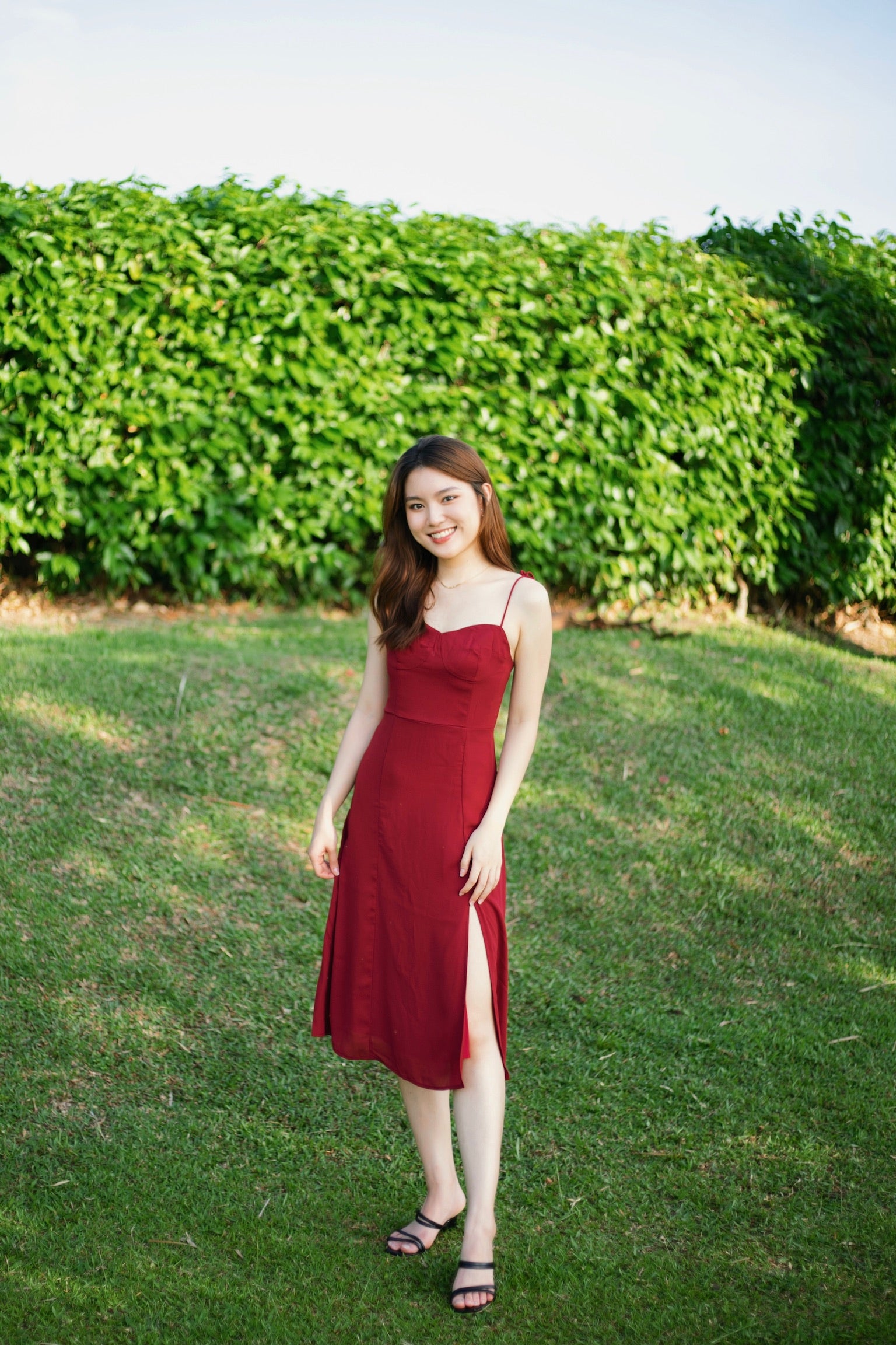 Lauren Slit Midi Dress (Burgundy)